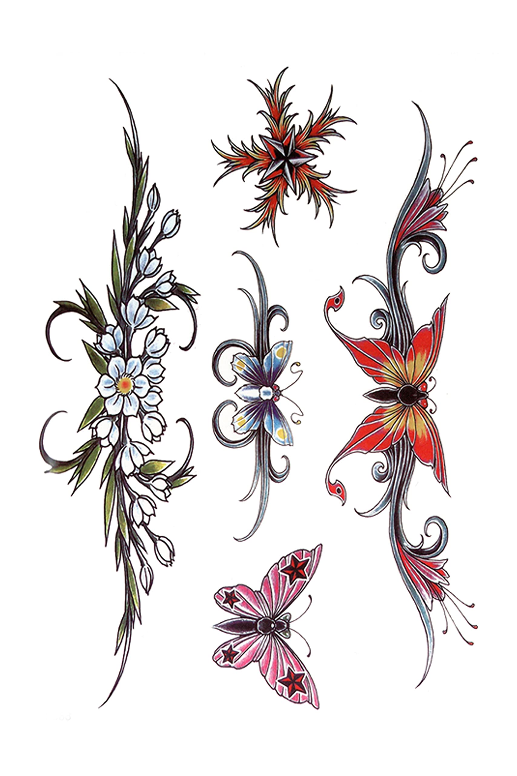 Waterproof Temporary Tattoo Stickers for Men & Women - 3D Realistic Flowers, Butterflies, Stars, Angels, Wolves & Armband Designs (21X15cm) | Perfect for Parties, Cosplay, Halloween & Fashion Accessories