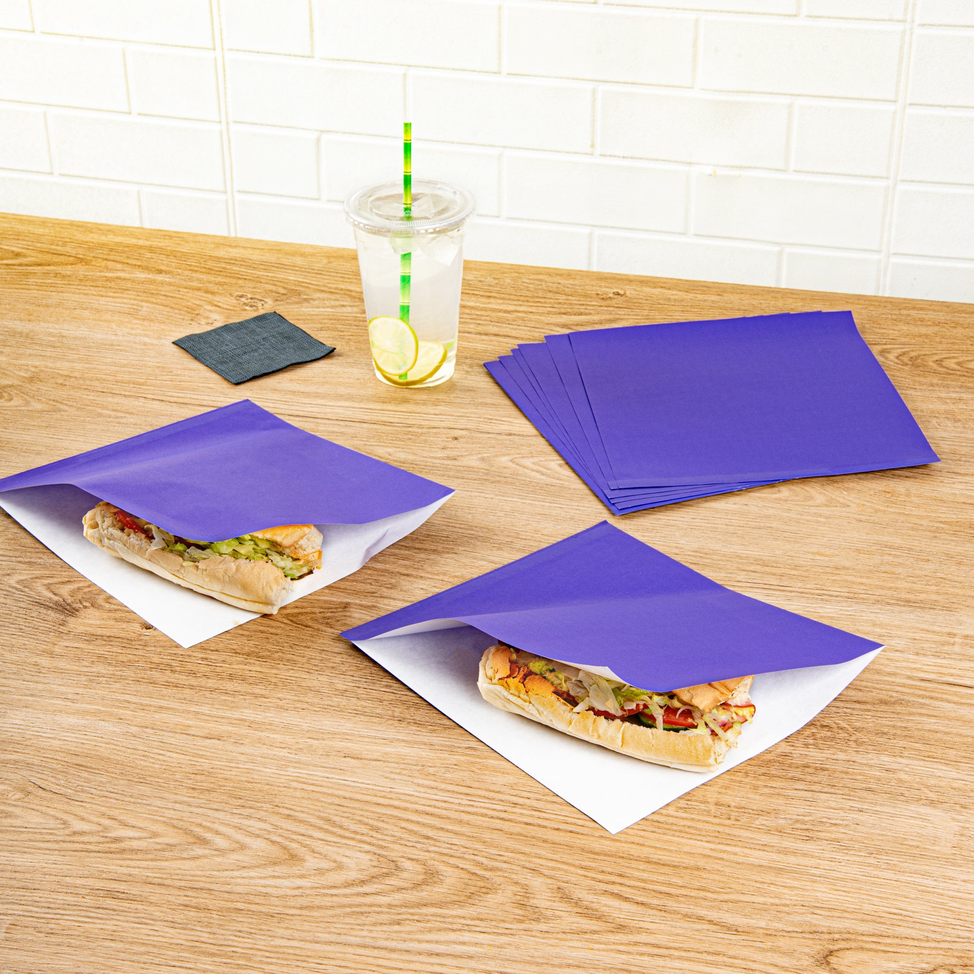Premium Purple Greaseproof Paper Bags - Large Double Open Design (10