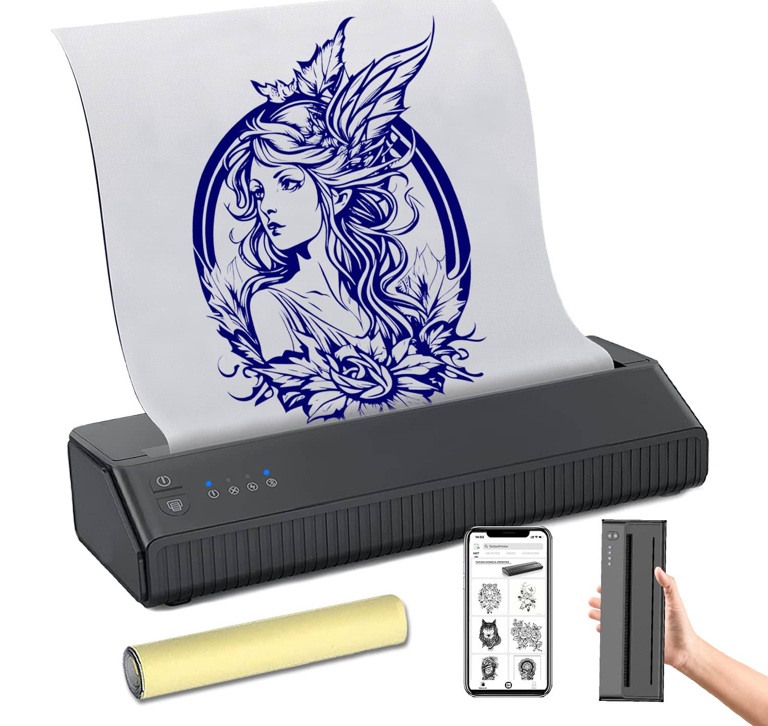 Portable Wireless Tattoo Stencil Printer with 10 Free Transfer Papers - Rechargeable Thermal Copier Machine for Tattoo Artists, Compatible with iOS, Android, iPad & Laptop - Perfect for Tattoo Studio, Home Use & Professional Tattoo Design