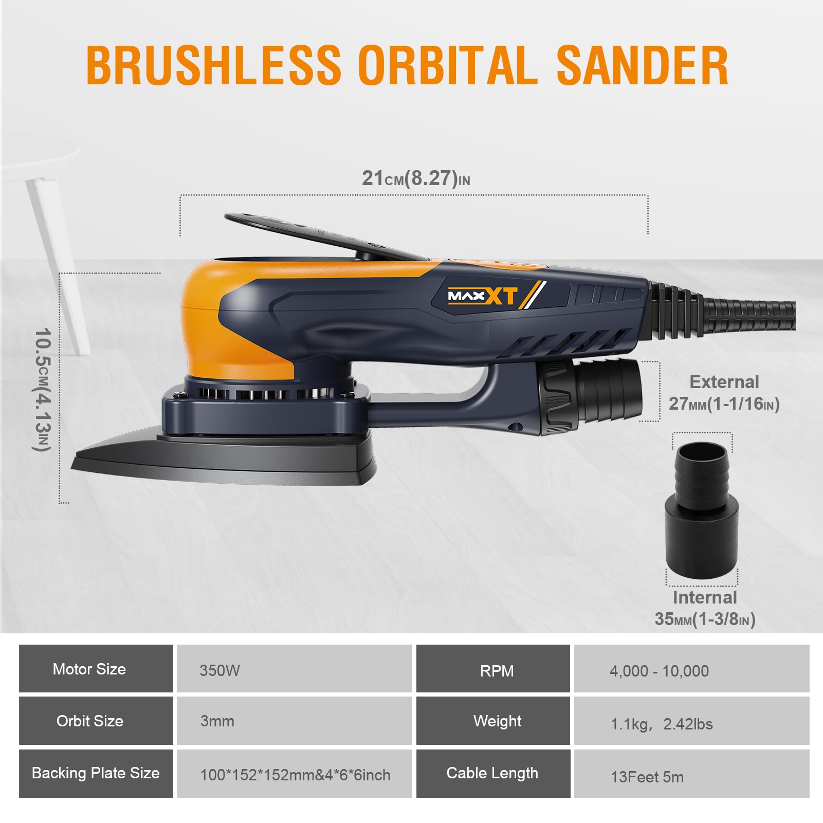 MAXXT 350W Mouse Sander with Advanced Dust Collection System - Low Vibration Detail Sander for Woodworking, Tight Spaces & Polishing - Perfect for DIY Projects, Furniture Refinishing & Craft Sanding