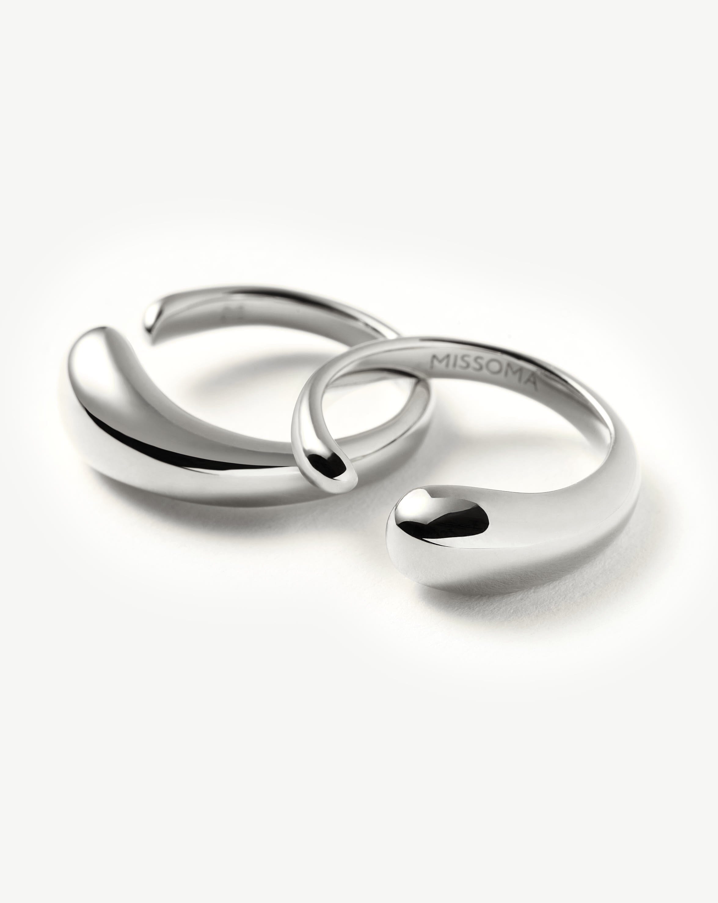 Molten Double Stacking Ring Set - Silver Plated Stackable Rings for Women | Trendy Layered Jewelry for Everyday Wear, Date Night & Gift Giving