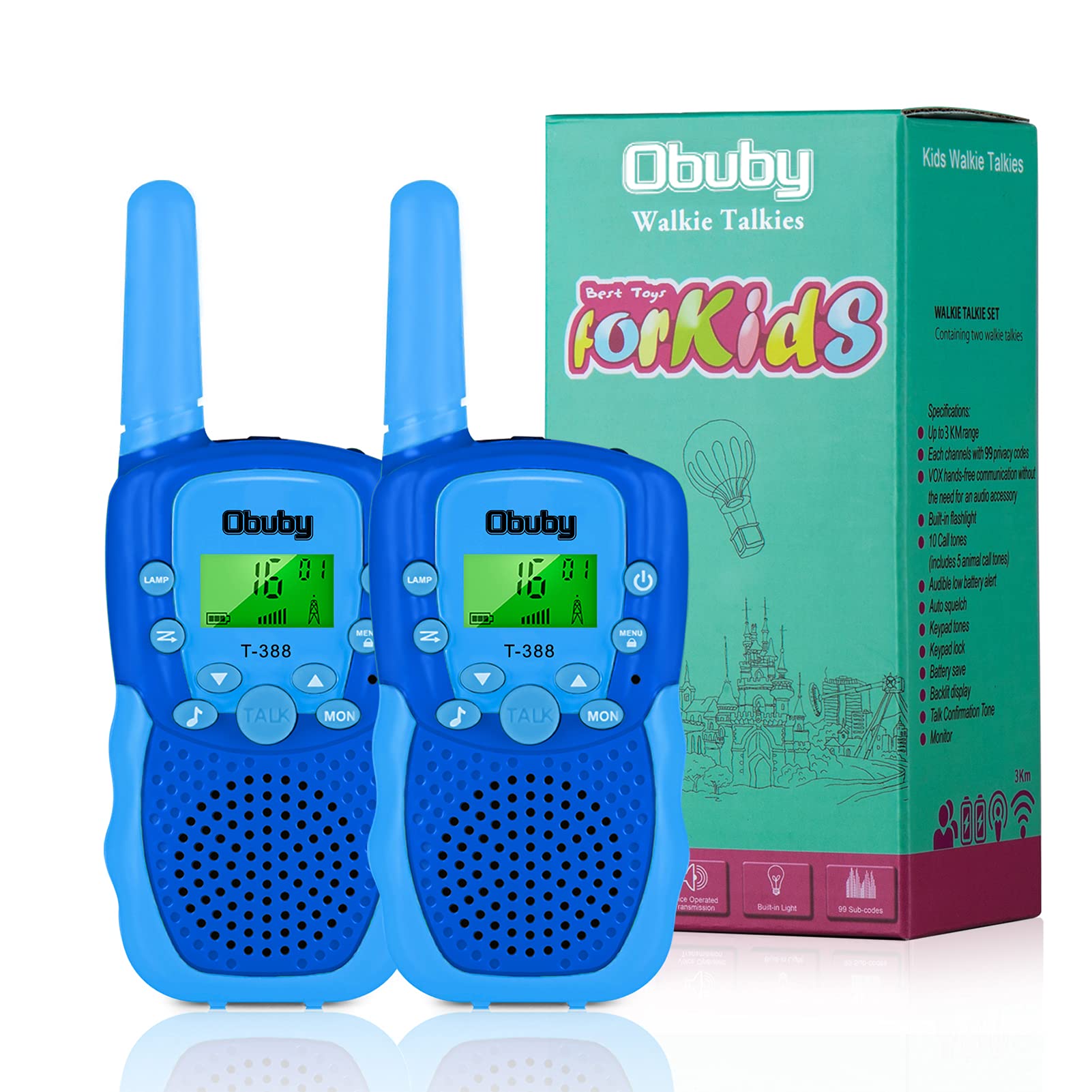 Obuby Kids Walkie Talkies for Boys and Girls Ages 3-12 - 22 Channel 2 Way Radios with LCD Backlit Display & Flashlight - Long Range 3KM Communication Toy - Perfect for Outdoor Play, Camping, Hiking Adventures and Birthday Gifts