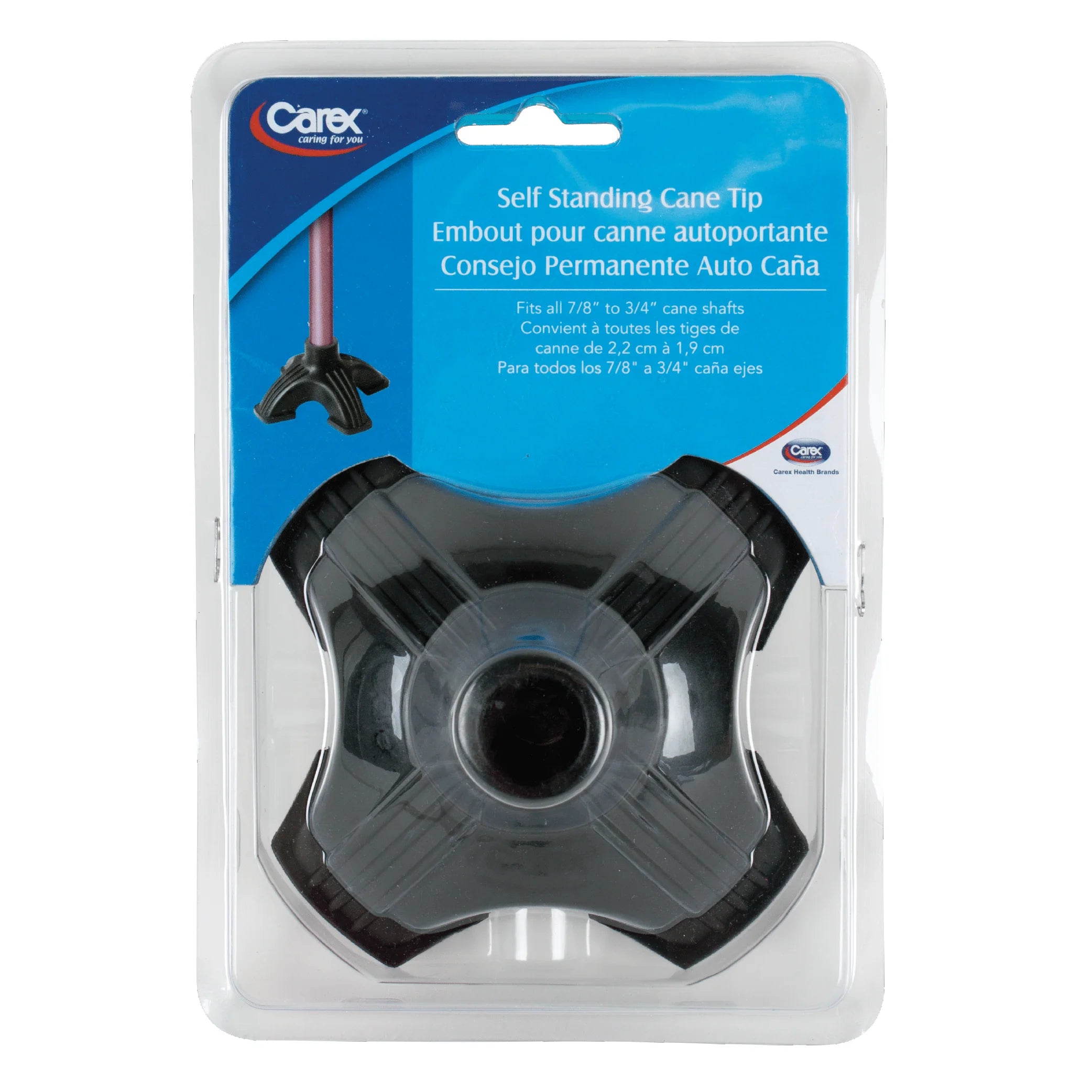 Carex Self Standing Cane Tip - Replacement Rubber Tips for Walking Canes - Non-Slip, Durable Cane Feet for Stability - Ideal for Seniors & Mobility Assistance (Indoor/Outdoor Use)