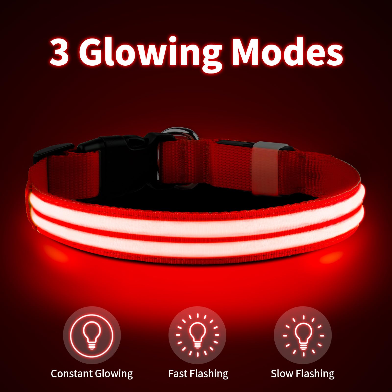 Rechargeable LED Dog Collar with Flashing Lights - Waterproof Glow in The Dark Pet Safety Collar for Small Medium Large Dogs - Perfect for Night Walks, Jogging & Outdoor Adventures