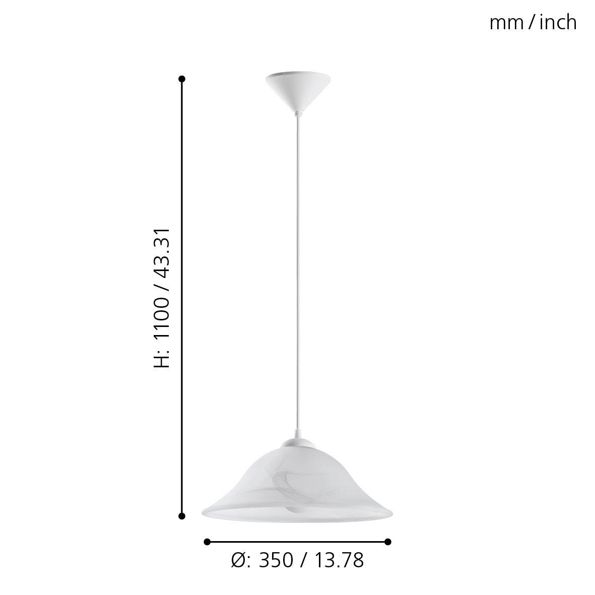 Eglo Albany White Alabaster Glass Ceiling Pendant Light Fixture - Modern Dining Room & Kitchen Island Lighting for Home Decor