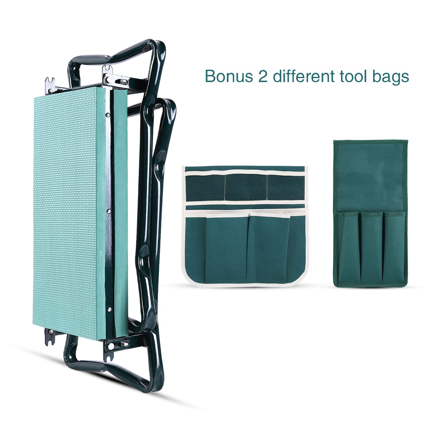 Ohuhu Heavy Duty Garden Kneeler and Seat with EVA Foam Pad - Foldable Gardening Stool with 2 Tool Pouches, 2-in-1 Portable Garden Bench for Planting, Weeding & Outdoor Work - Perfect Gardening Gift for Women, Men & Seniors