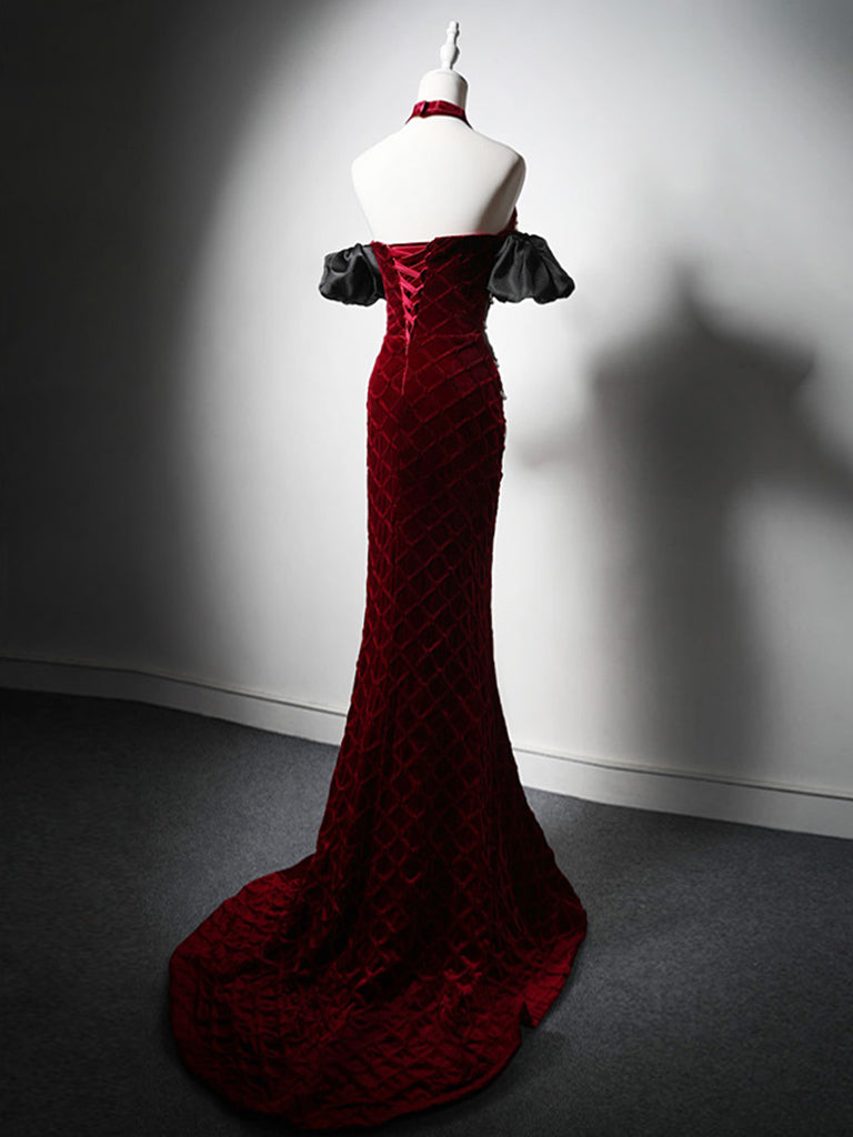 Elegant Burgundy Velvet Mermaid Sweetheart Neck Long Prom Dress with Beaded Details - Perfect for Homecoming, Formal Dances & Special Occasions