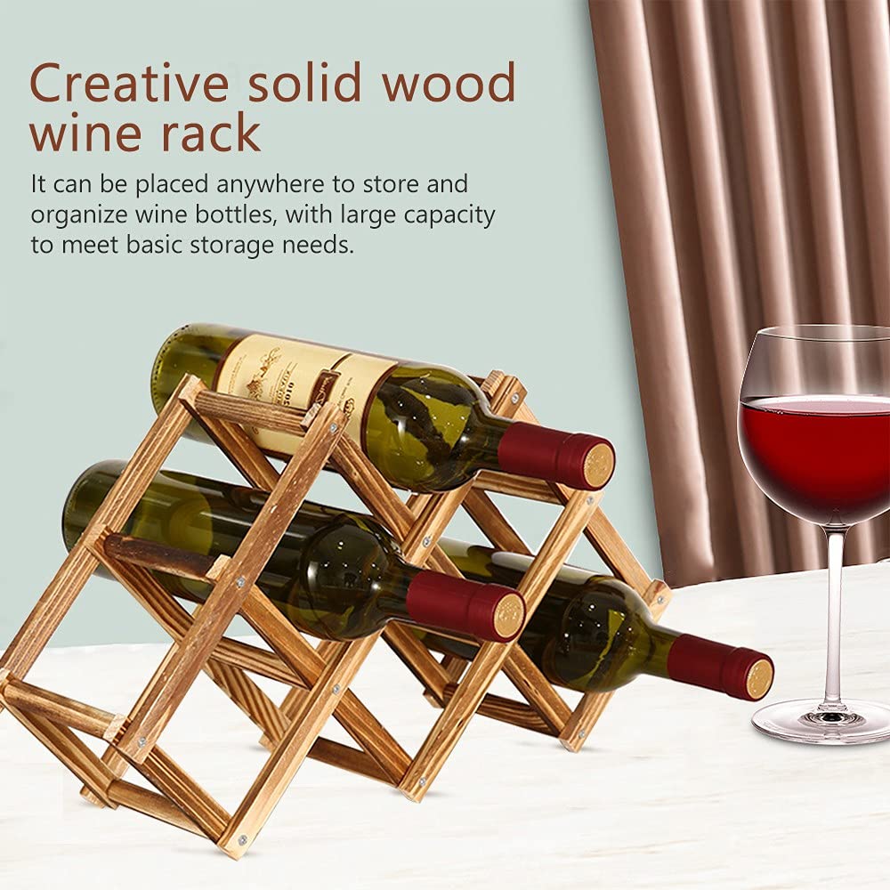 Foldable Wooden Wine Rack - Natural Solid Wood Tabletop Wine Holder for 3 Bottles | Compact Wine Storage Stand & Organizer | Perfect for Home, Kitchen, Bar, Cabinet, Cellar & Office Decor