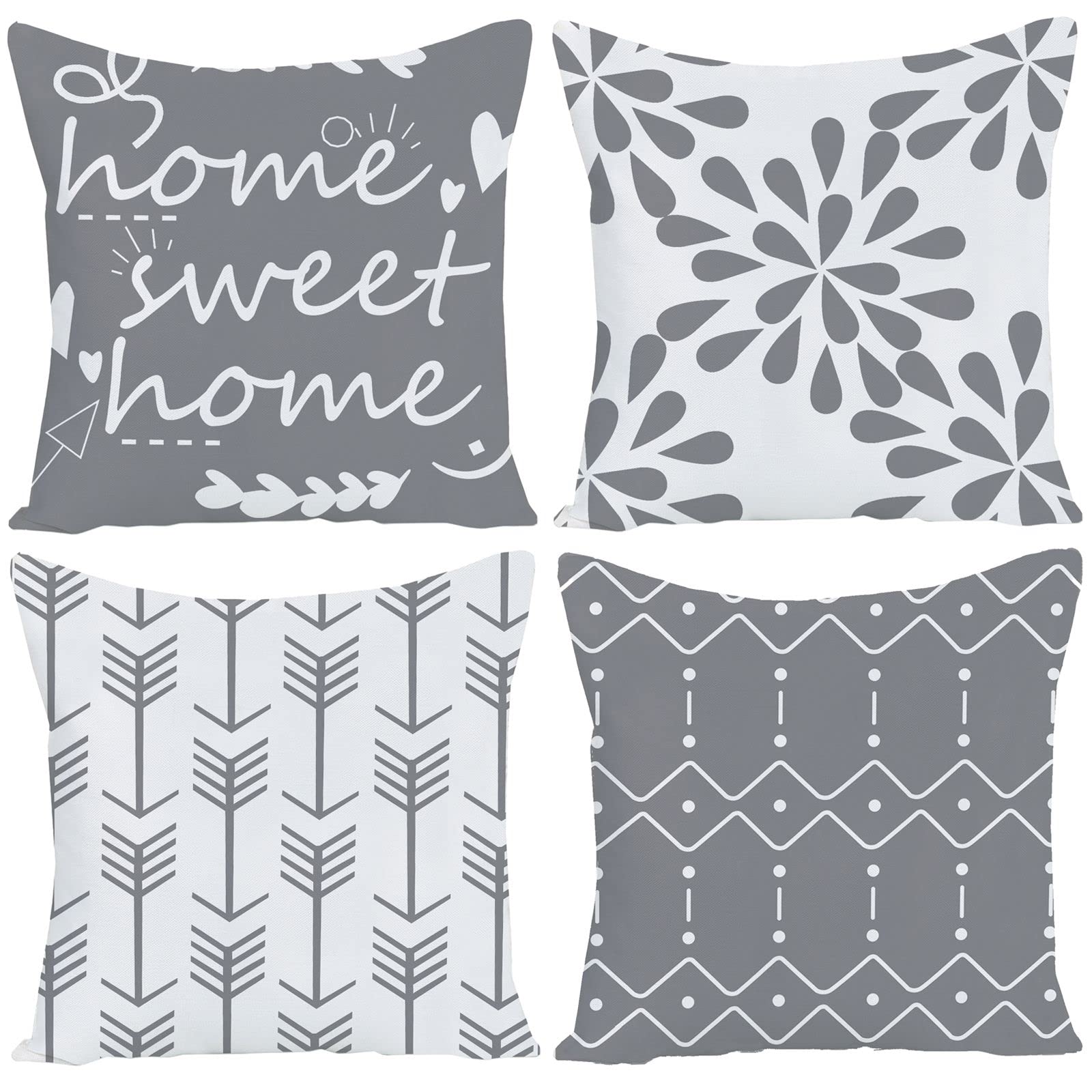16x16 Inch Pillow Covers Set of 4 with Zippers - Decorative Linen Cushion Cases for Couch, Sofa & Bed (40x40 cm) - Farmhouse Style Home Decor for Living Room, Bedroom & Guest House