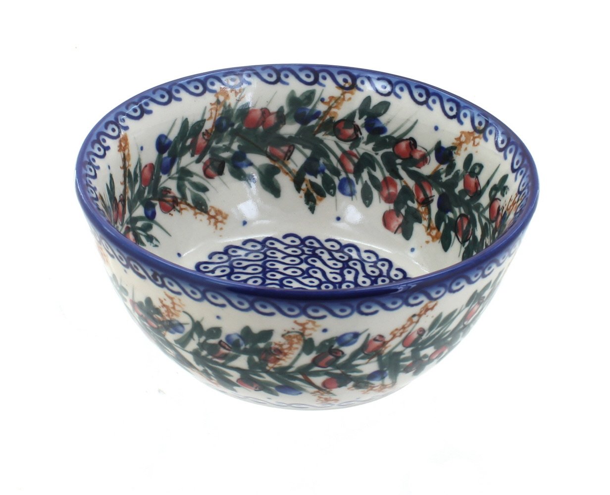 Handmade Blue Rose Polish Pottery Bowl - Ceramic Berry & Soup Bowl for Breakfast, Dessert, or Salad - Elegant Dining & Kitchen Decor