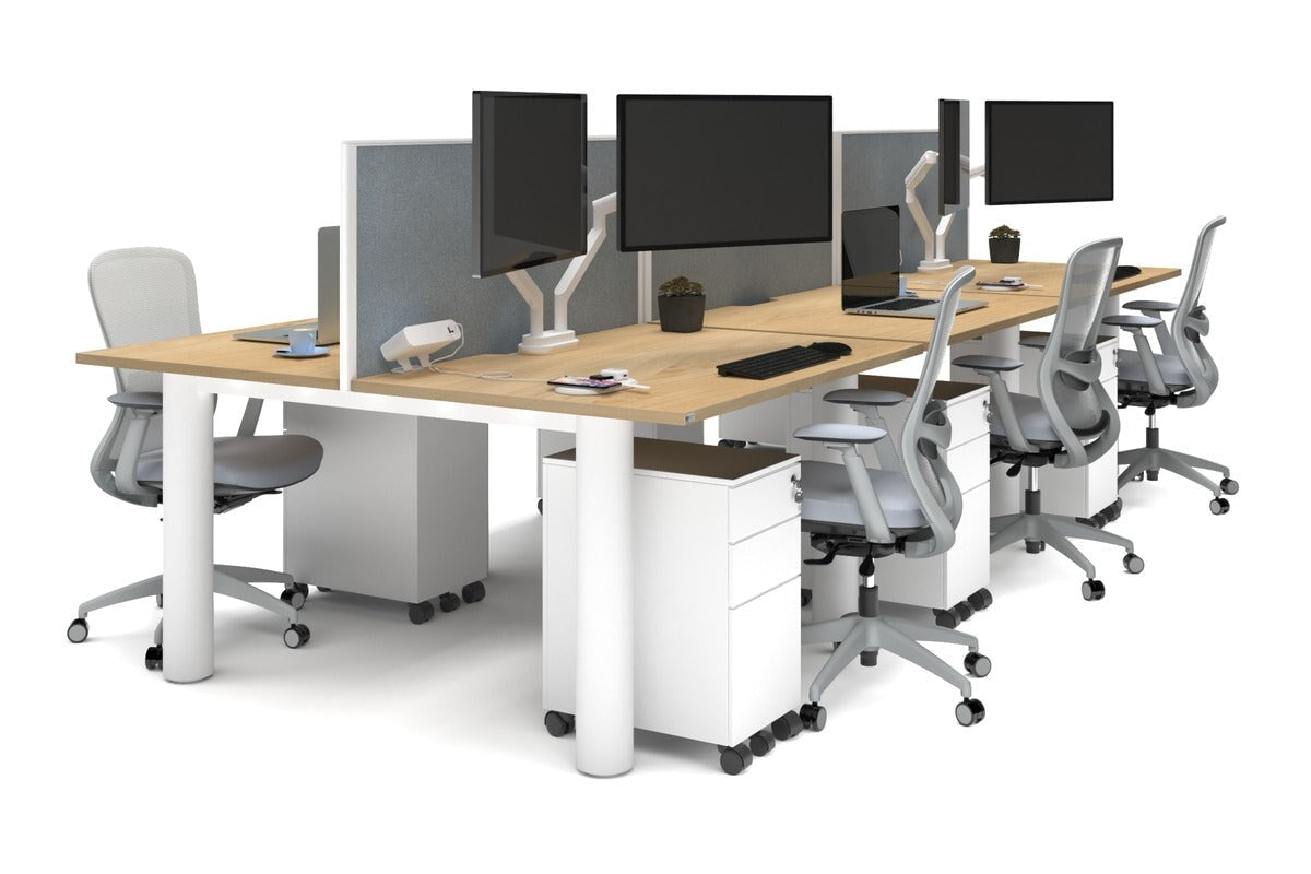 Quadro Cylinder Leg 6-Person Office Workstation Desk - 1200L x 800W with Cable Management Scallop - Perfect for Open Office Layouts & Collaborative Workspaces