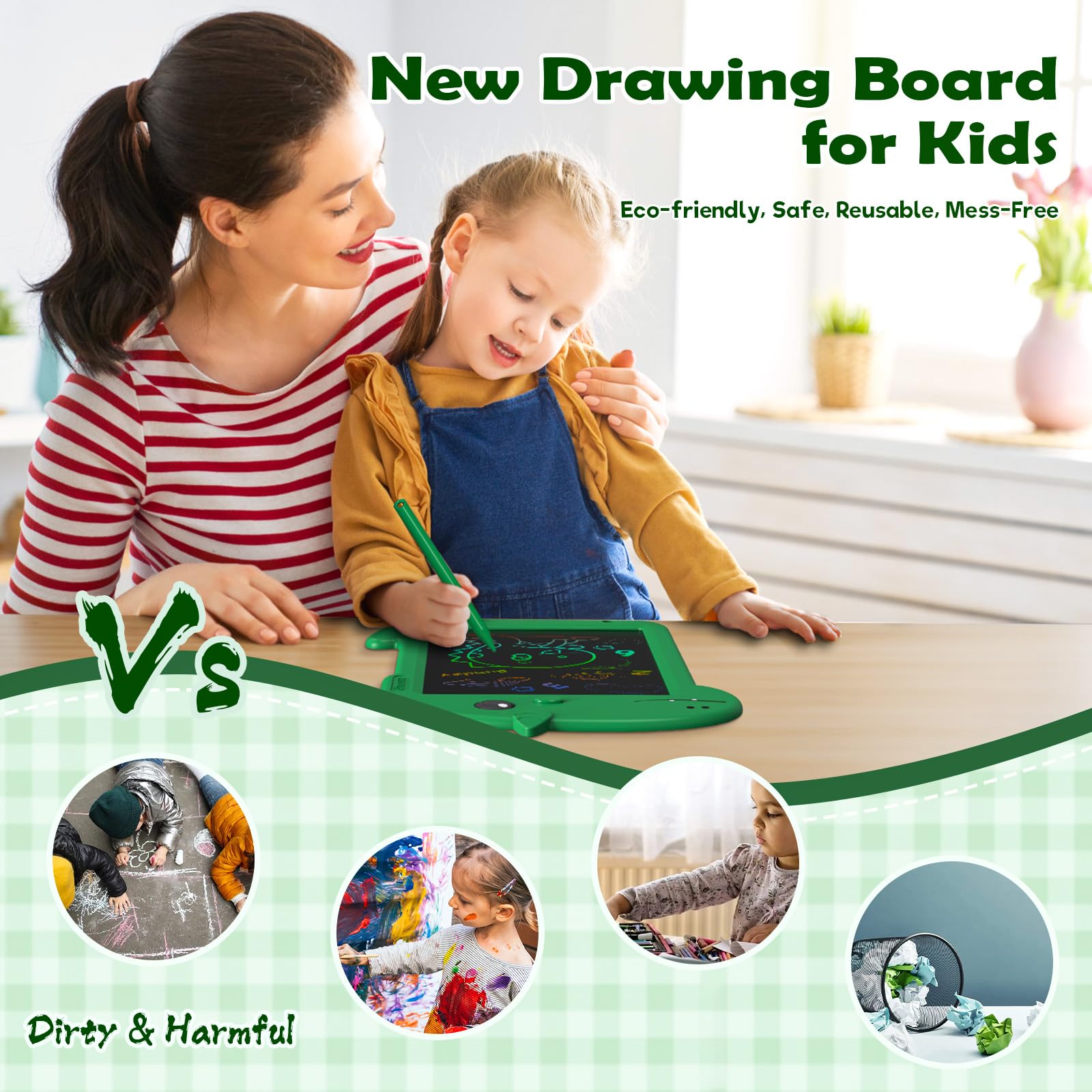 8.8 Inch LCD Writing Tablet for Kids - Doodle Board Drawing Pad for Boys & Girls Ages 3-8 | Dinosaur-Themed Educational Toy | Perfect Birthday & Christmas Gift (Green) - Ideal for Home, School & Travel Use