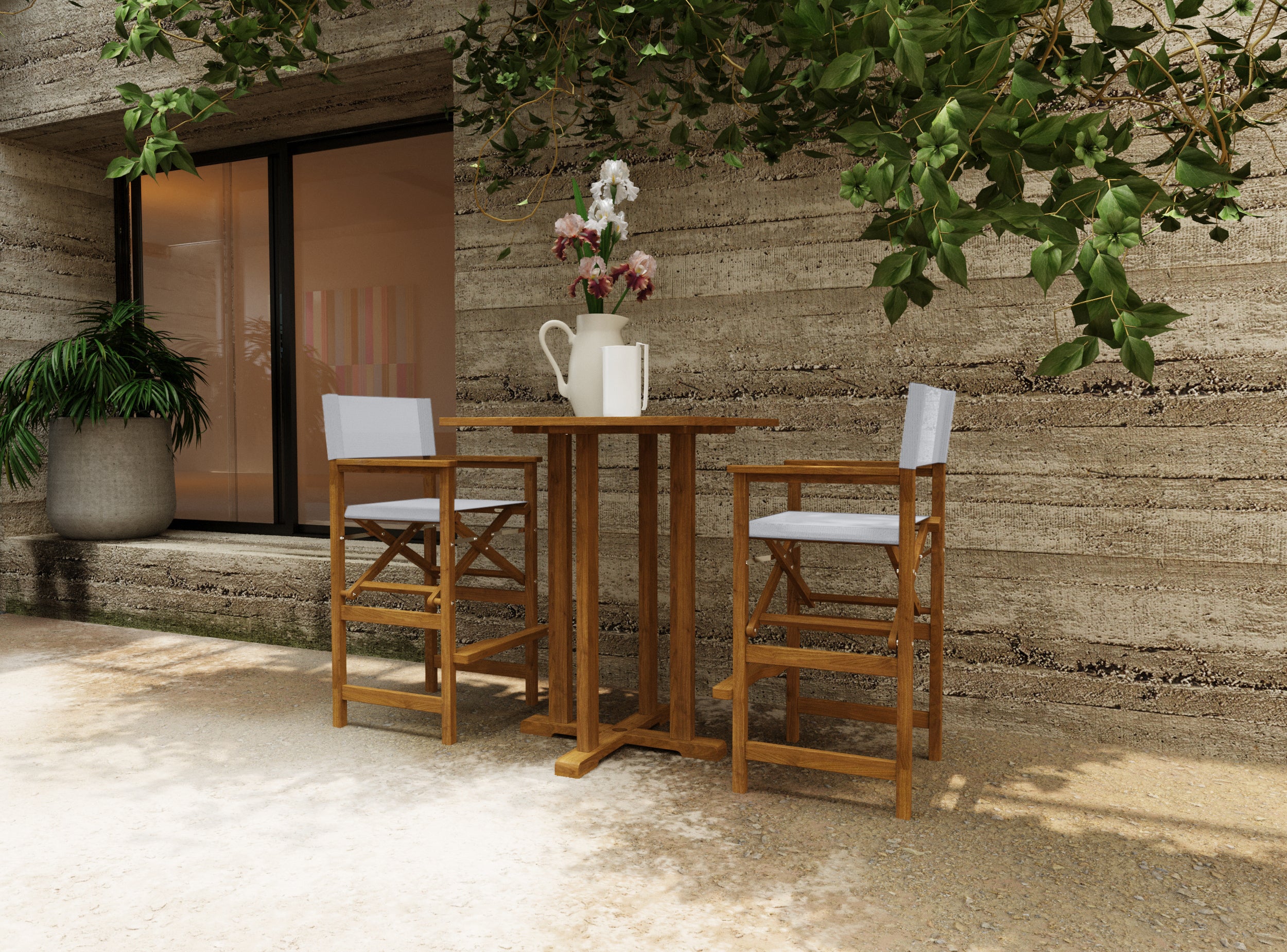 **Michele Square Teak Outdoor Bar Height Dining Table with Umbrella Hole – Perfect for Patio, Deck, and Poolside Entertaining**