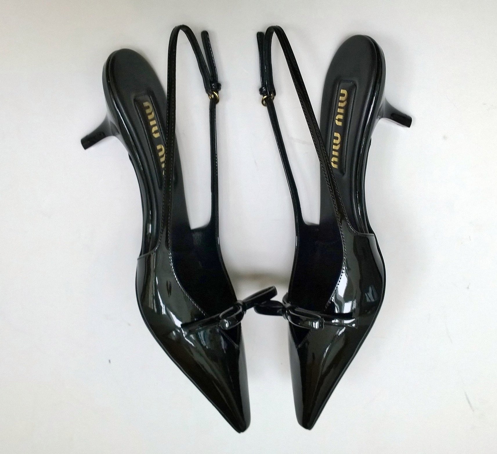 Miu Miu Black Patent Leather Bow Slingback Heels - Elegant Women's Dress Shoes for Parties, Weddings & Evening Events