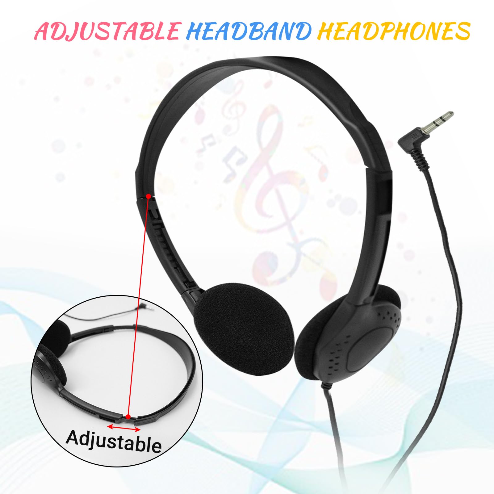 62 Pcs Bulk Classroom Headphones - Adjustable Wired Headband Earphones for Kids & Teens - Perfect for School, Library, and Online Learning