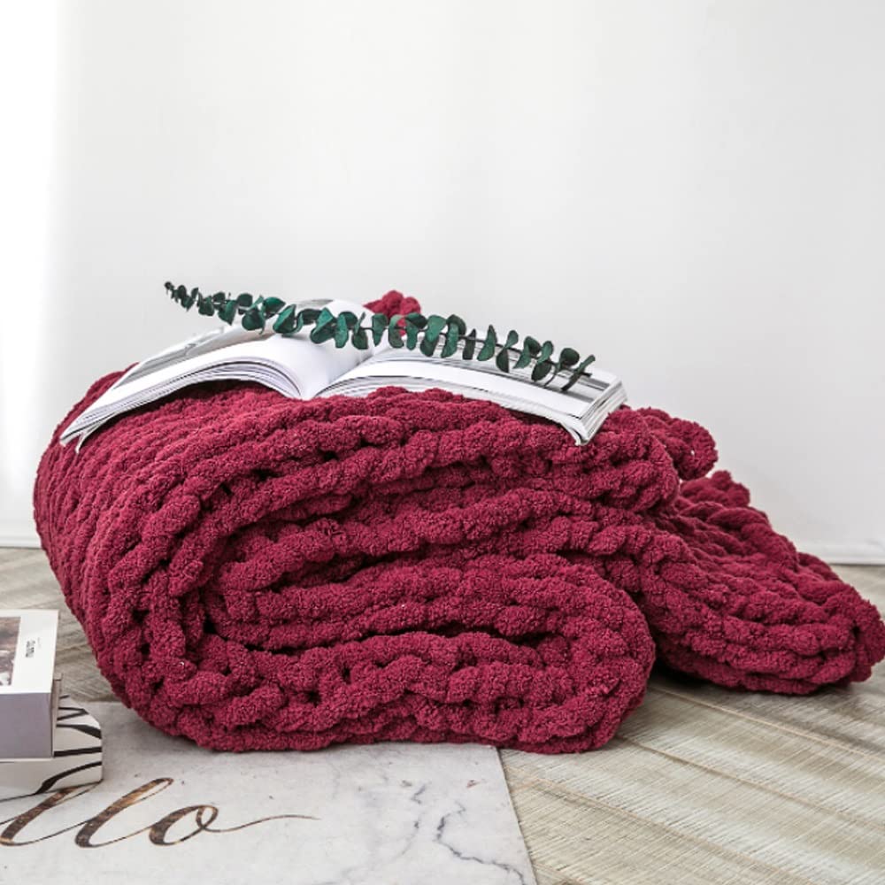 FQLY Chunky Knit Blanket - Ultra Soft Chenille Throw Blanket 40