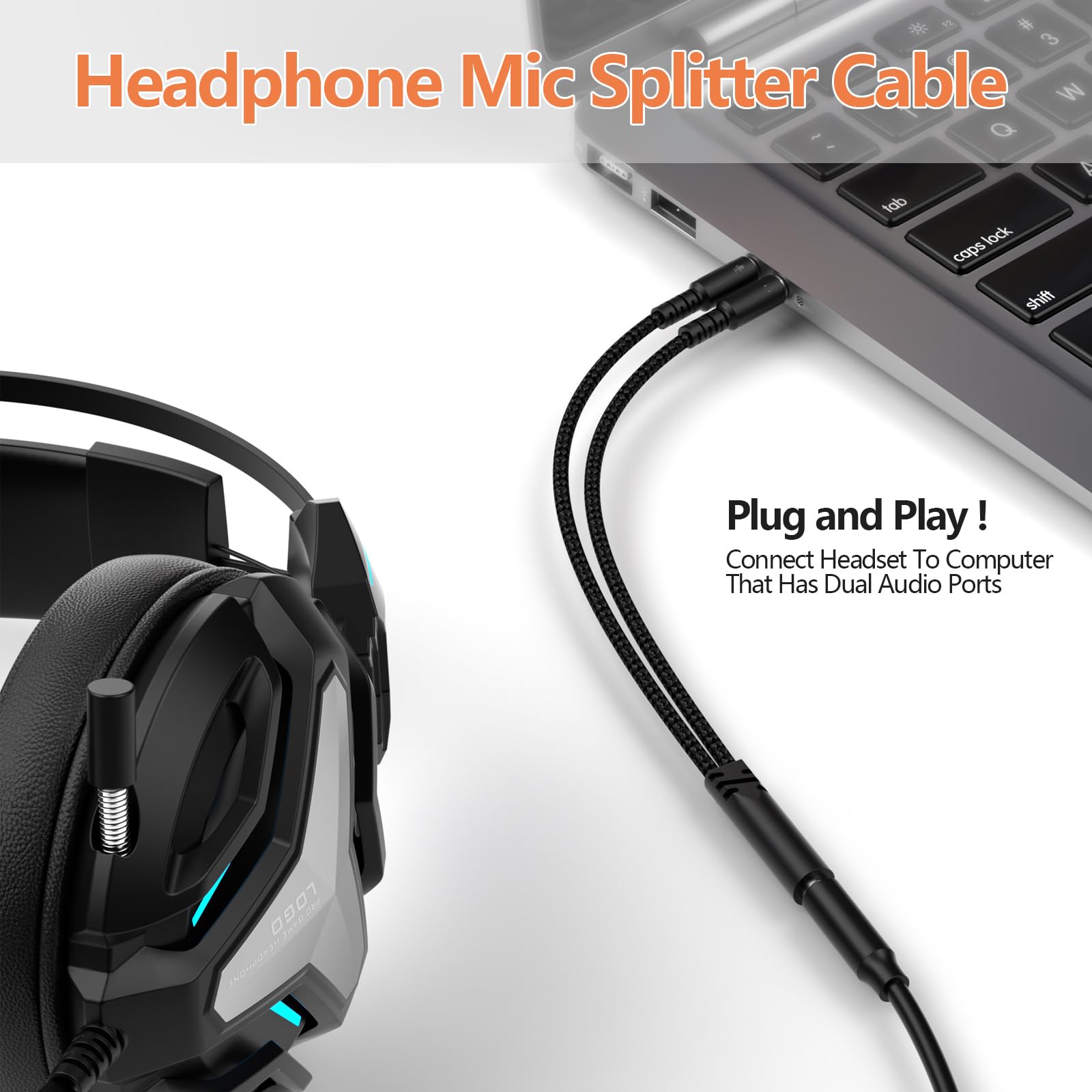KOOPAO 3.5mm Headphone Splitter with Mic - Female to Dual Male Audio Cable for Gaming Headset, PC, Laptop & Speaker - Perfect for Multiplayer Gaming, Streaming & Conference Calls