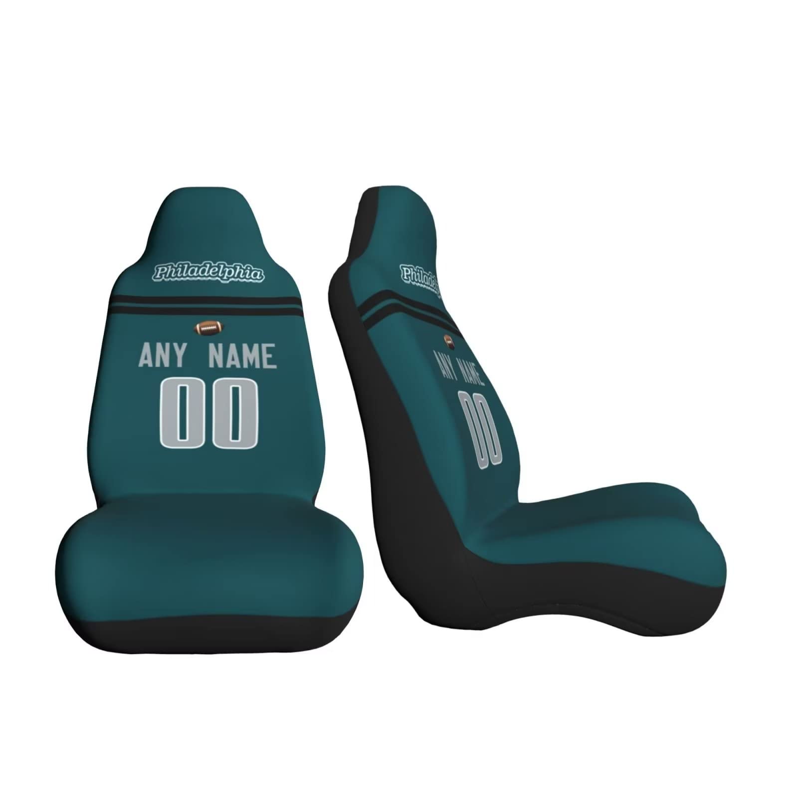 Custom Personalized Football Car Seat Covers with Name & Number - Elastic Soft Front Seat Protectors (2-Piece Set) | Universal Fit for Most Cars, Trucks & SUVs | Perfect Philadelphia Eagles Gifts & Game Day Car Accessories