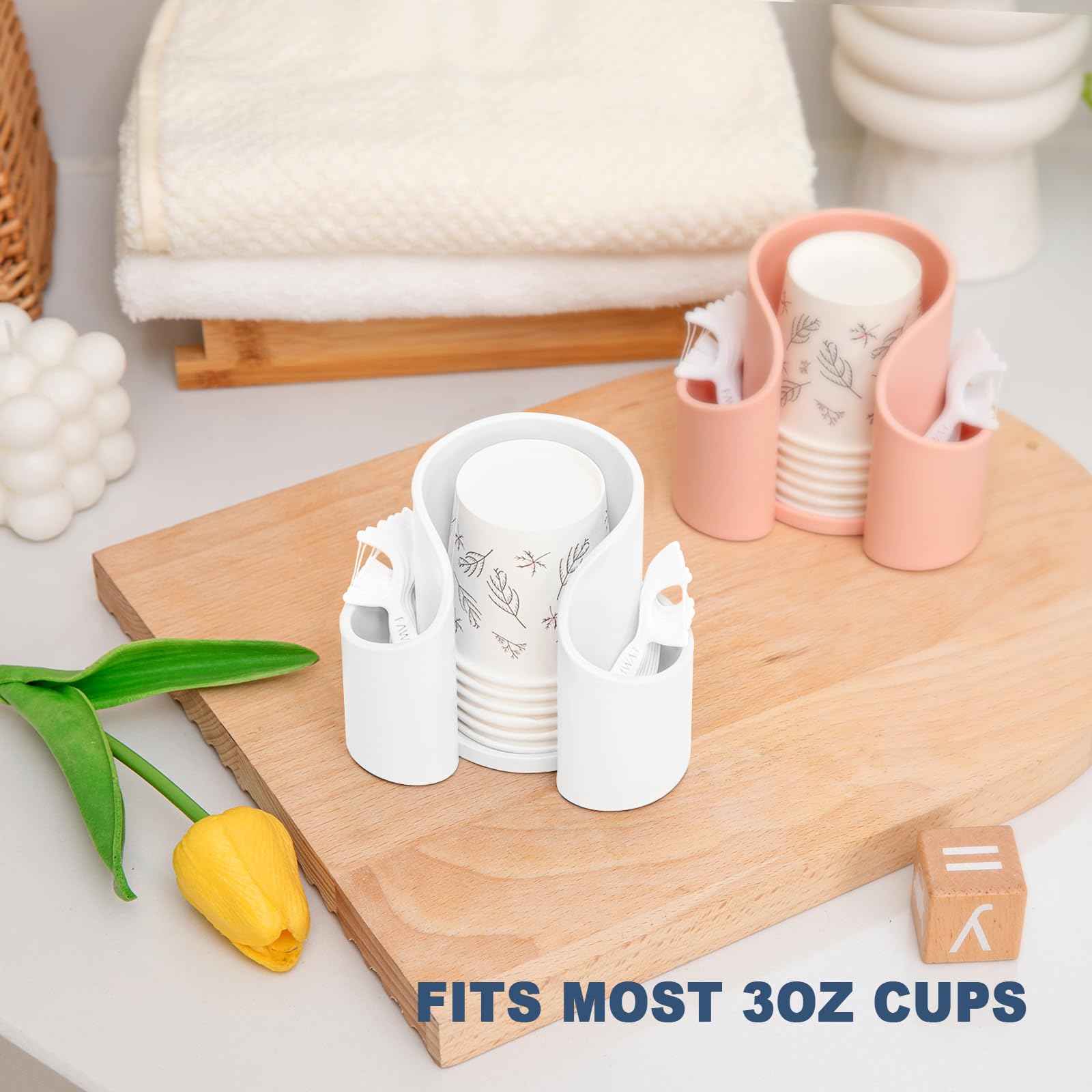 Premium Cotton Pad & Q-Tip Holder - Bathroom Organizer with Dental Floss Dispenser - Vanity Makeup Storage for Cotton Pads, Q-Tips, Paper Cups & Floss - White Bathroom Accessories for Countertop Organization & Makeup Station