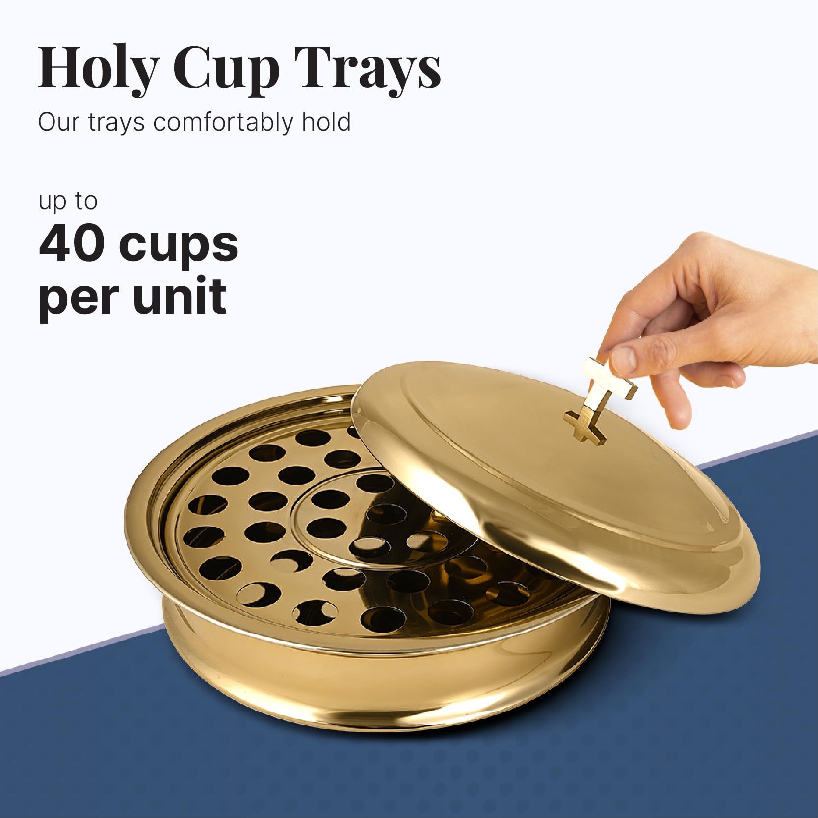 Stainless Steel Communion Ware Set - 3 Holy Wine Serving Trays with Lids & 2 Stacking Bread Plates (Brass/Gold Finish) for Church Services, Weddings, and Religious Ceremonies