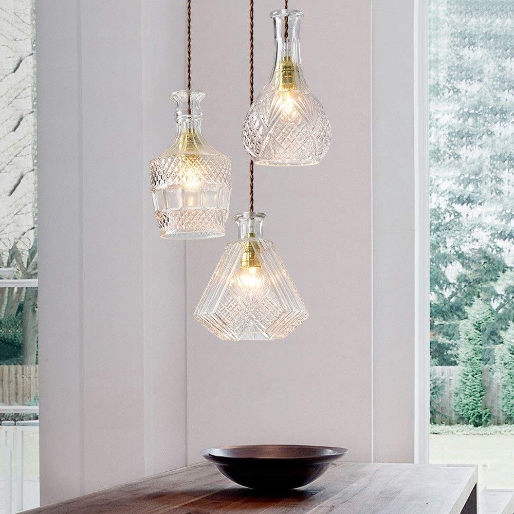 Modern LED Chandelier Lamp - Nordic Style Glass Pendant Light with E27 Socket, Transparent Carved Glass Shade for Ceiling Lighting - Perfect for Restaurant, Office, Bedroom, and Dining Room Decor