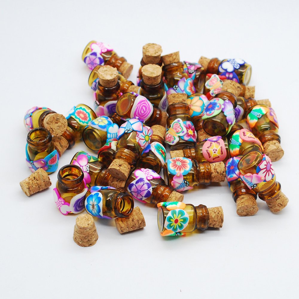 Dowonsol 100pcs Soft Ceramic Dark Brown 0.5ml Clear Glass Vials with Corks - Empty Sample Jars for DIY Jewelry Making, Necklace, Earrings & Crafts - Perfect for Essential Oils, Perfume Samples & Small Bead Storage