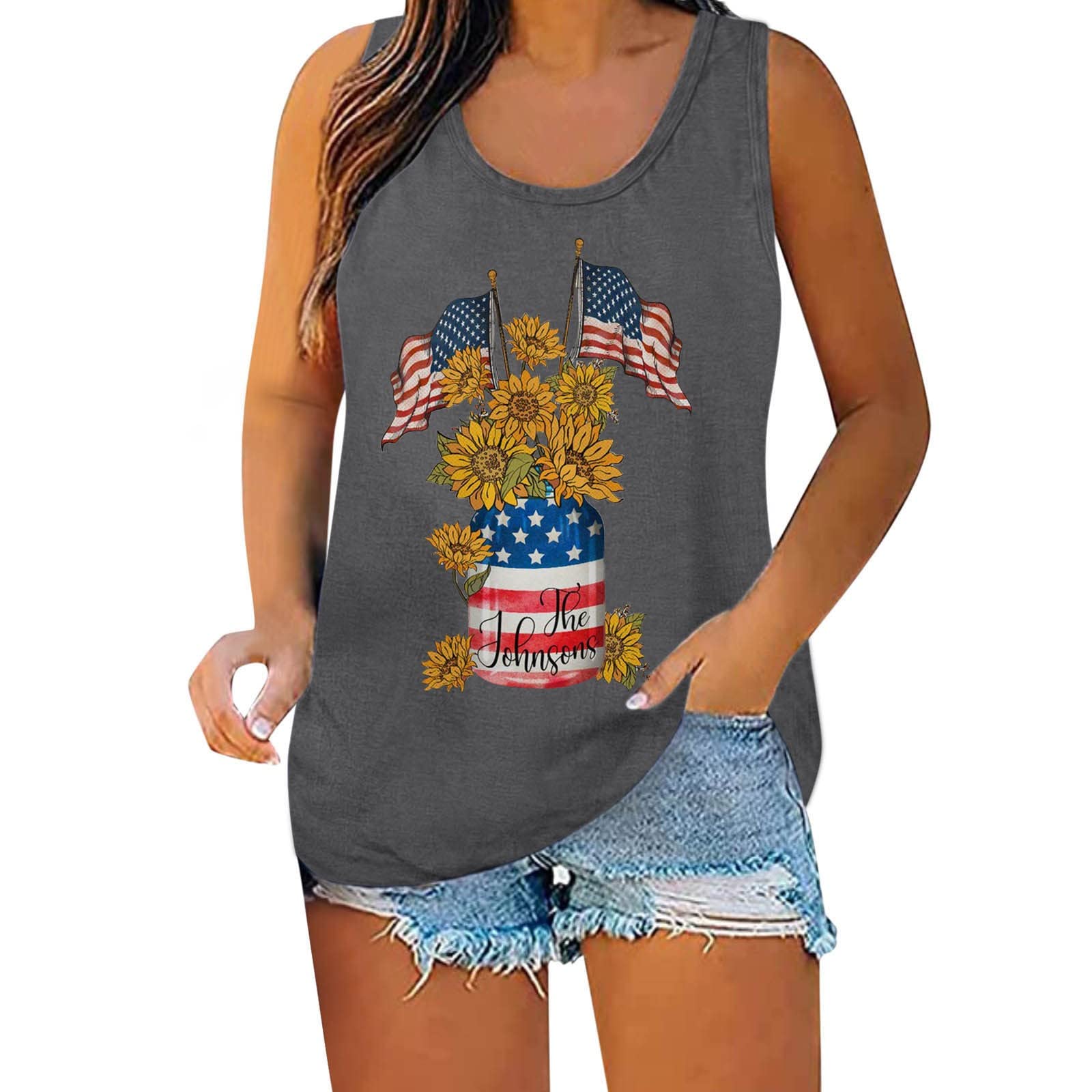 Women's Independence Day Print Tank Tops - Summer Casual Sleeveless Muscle Tee Shirts - Perfect for 4th of July Celebrations, Beach Outings & Patriotic Events