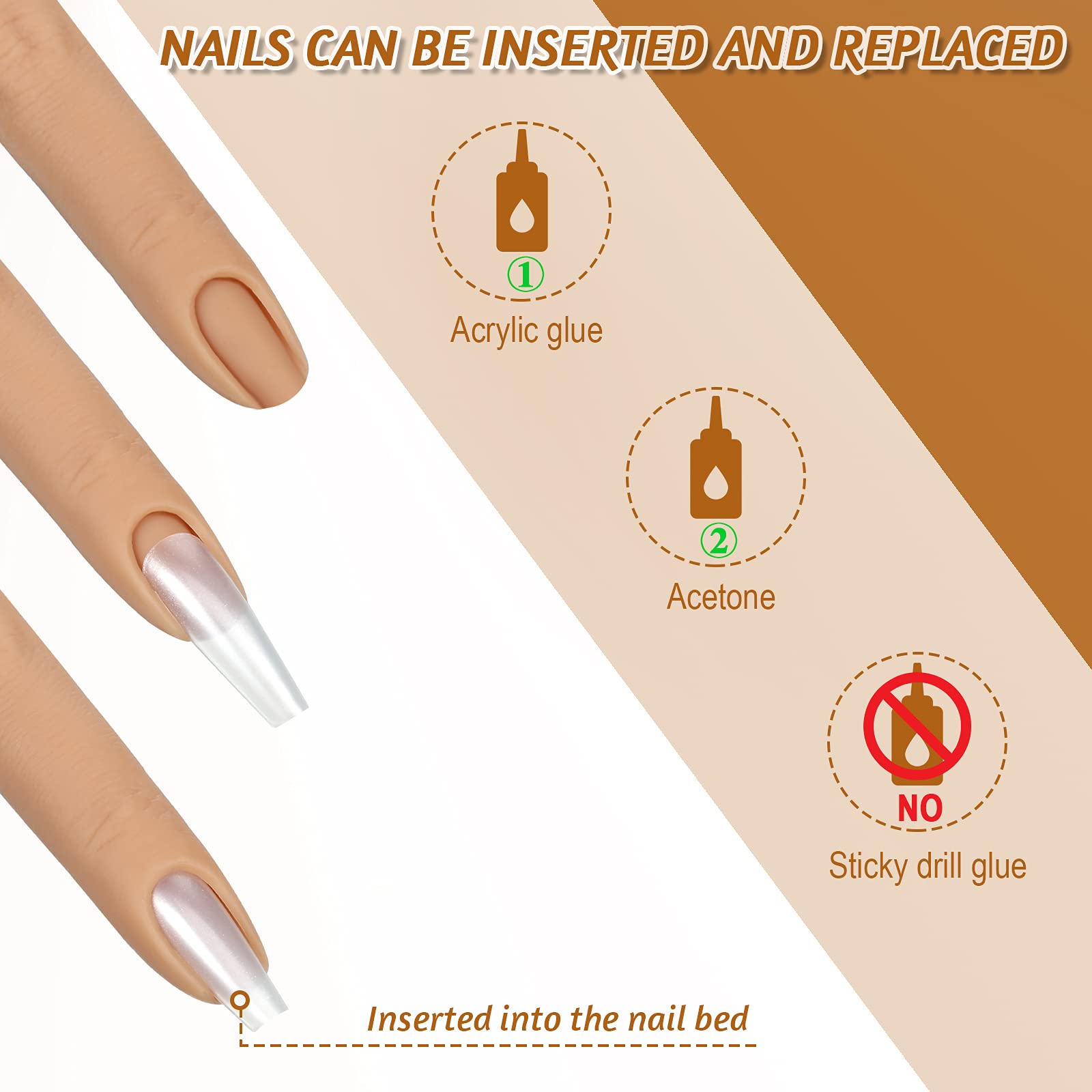 Maitys 2 Pack Silicone Practice Finger - Fake Nail Training Hand Model for Acrylic Nails, Gel Polish & Nail Art DIY - Flexible Nail Art Accessories (Light Color) - Perfect for Beginners, Salon Training & Home Practice