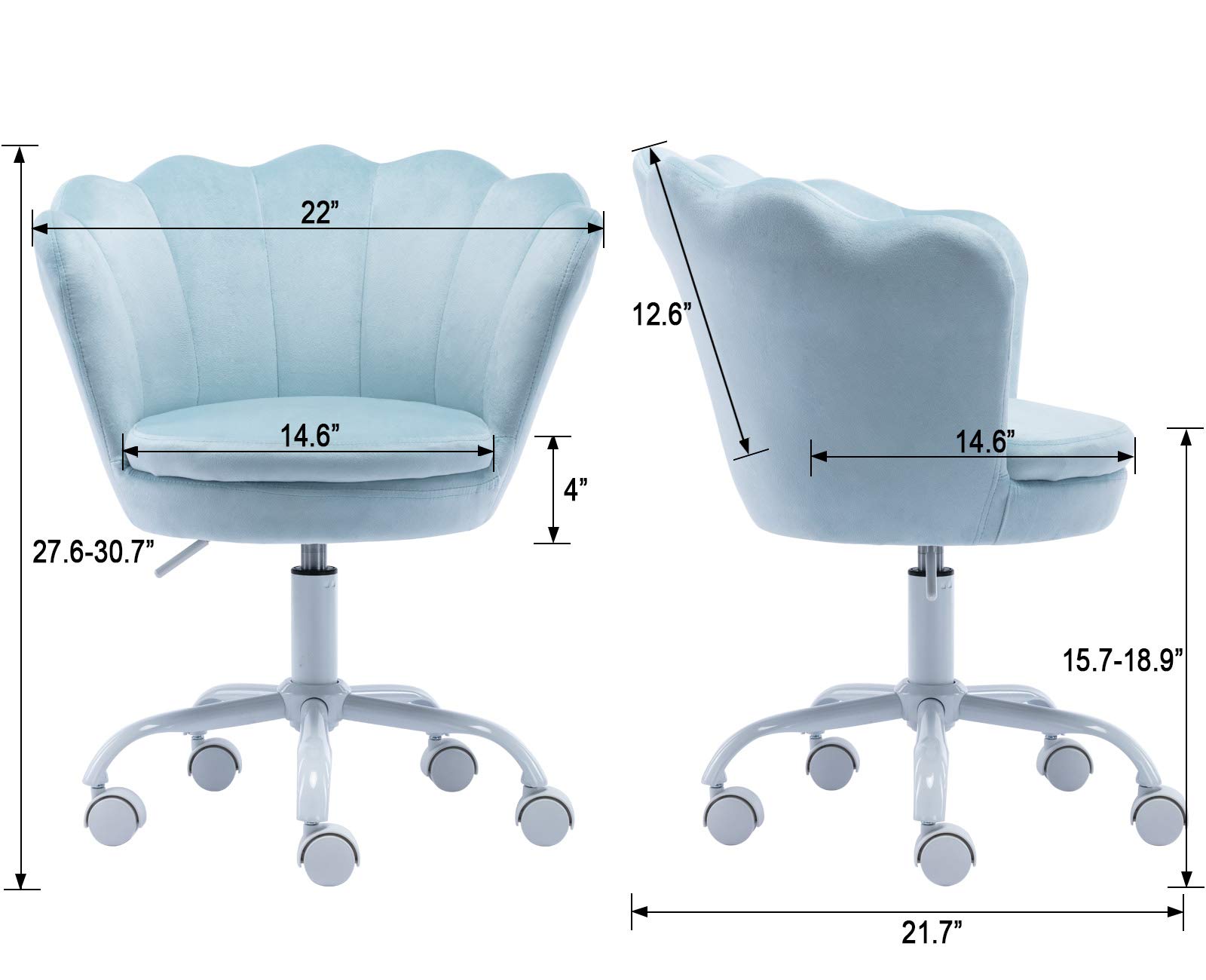 CIMOTA Adjustable Velvet Kids Desk Chair - Light Blue Swivel Shell Vanity Chair for Girls Bedroom & Study Room | Ergonomic Computer Chair for Children | Perfect for Homework, Gaming & Reading