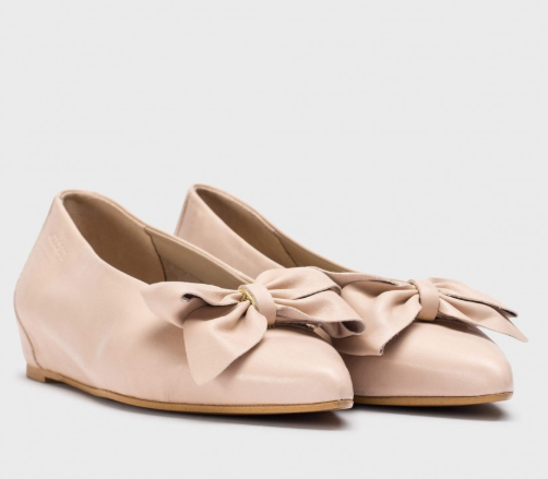 WONDERS ALONDRA Women's Nude Leather Wedge Ballet Flats with Bow - Comfortable Casual Shoes for Work, Walking & Everyday Wear