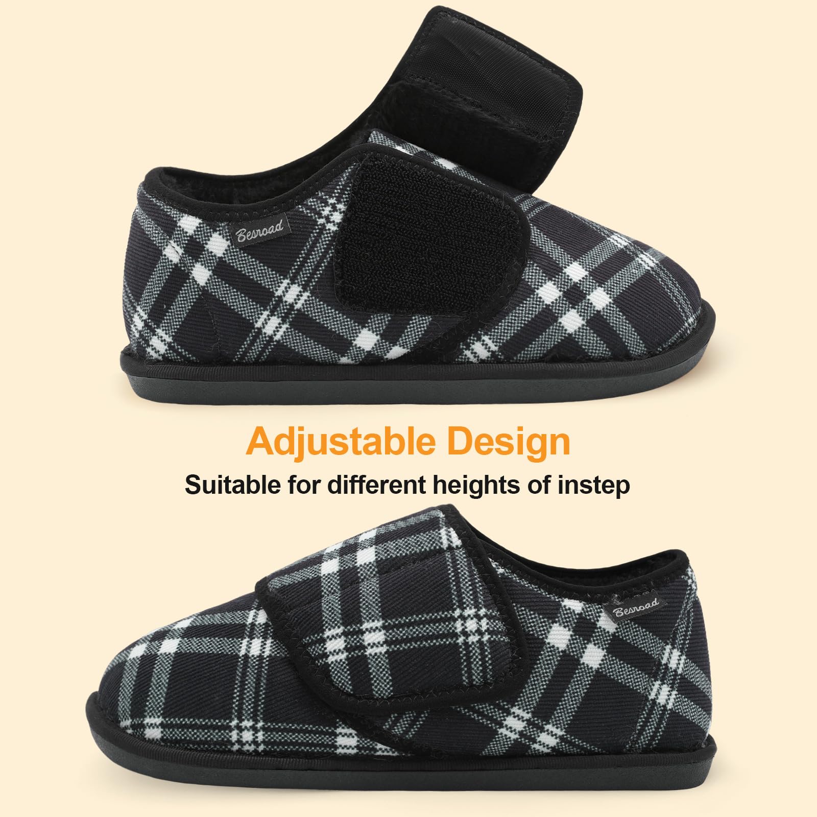 **Besroad Women's Furry Memory Foam House Slippers - Wide Diabetic Shoes for Swollen Feet, Adjustable Comfort for Arthritis & Edema - Indoor & Outdoor Use for Home, Office & Travel**