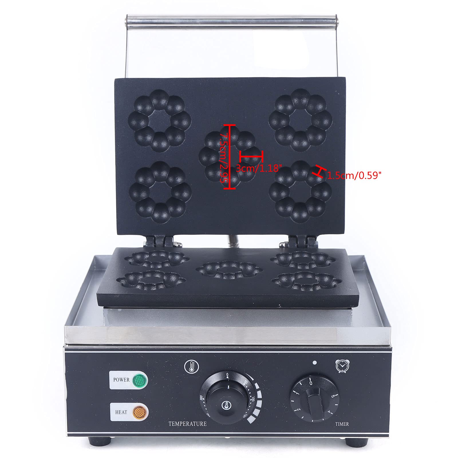 Nonstick Electric Waffle Maker with 5 Flower-Shaped Plates - 1500W Stainless Steel Waffle Iron with Adjustable Temperature (50-300°C) & Timer - 110V Commercial & Home Use - Perfect for Breakfast, Brunch, and Dessert Making