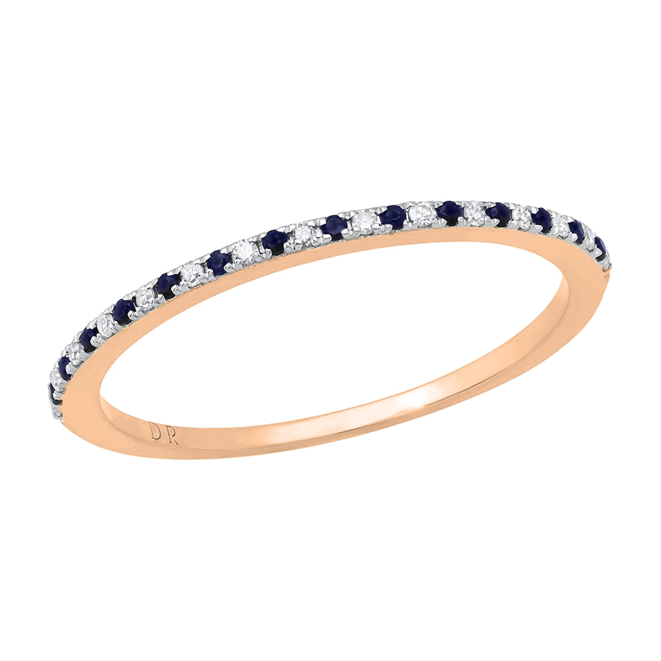 Exquisite Round Blue Sapphire & White Diamond Half Eternity Wedding Band Ring for Women - 14K Solid Gold Bridal Jewelry, Perfect for Engagement, Anniversary & Special Occasions