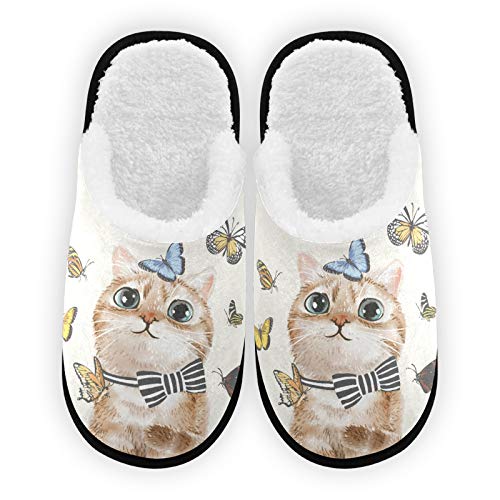 Comfortable Cotton Travel Slippers for Women & Men - Soft Fuzzy Slides for Home, Hotel, Spa & Airplane - Cute Cat & Butterfly Designs - Perfect for Relaxation & Travel Accessories