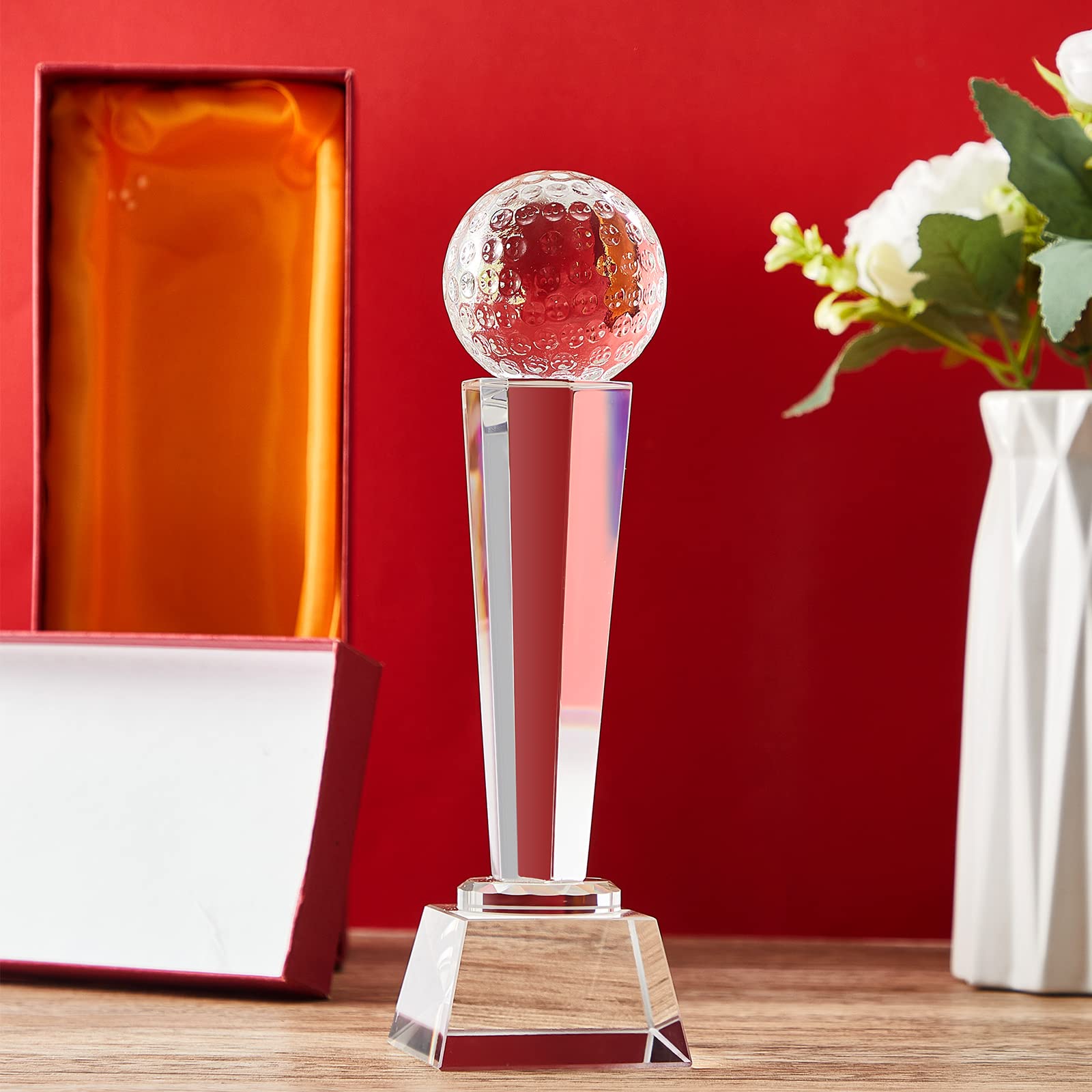Meooeck 2 Pack 9x2.8 Inch Crystal Glass Trophy Award with Gift Box - Large Tournament Prize, Glass Paperweight, Desktop Decor for Golf, Office, Sports Events & Achievement Celebrations