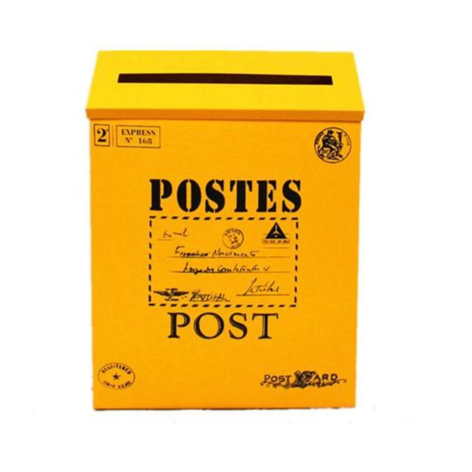 Vintage Wall Hanging Iron Mailbox - Decorative Postal Letters & Newspaper Box for Home, Garden & Office - Classic Yellow Outdoor Mail Holder (Perfect for Farmhouse, Cottage & Rustic Decor)