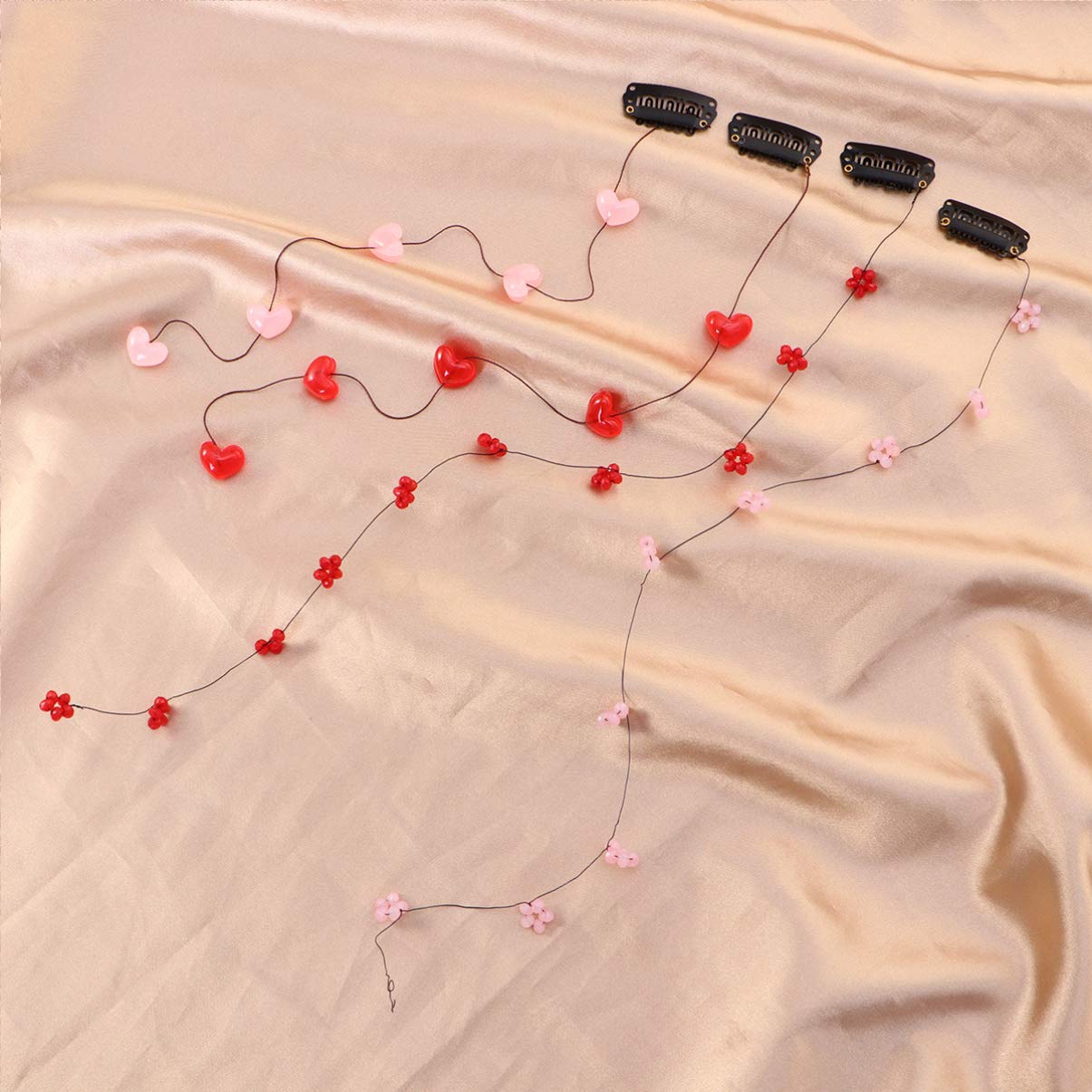 Beaupretty 4pcs Handmade Streamline Hair Extensions Clip Pins with Heart Beads - DIY Hair Clips for Women, Girls - Perfect for Weddings, Parties, Cosplay & Daily Hair Accessories