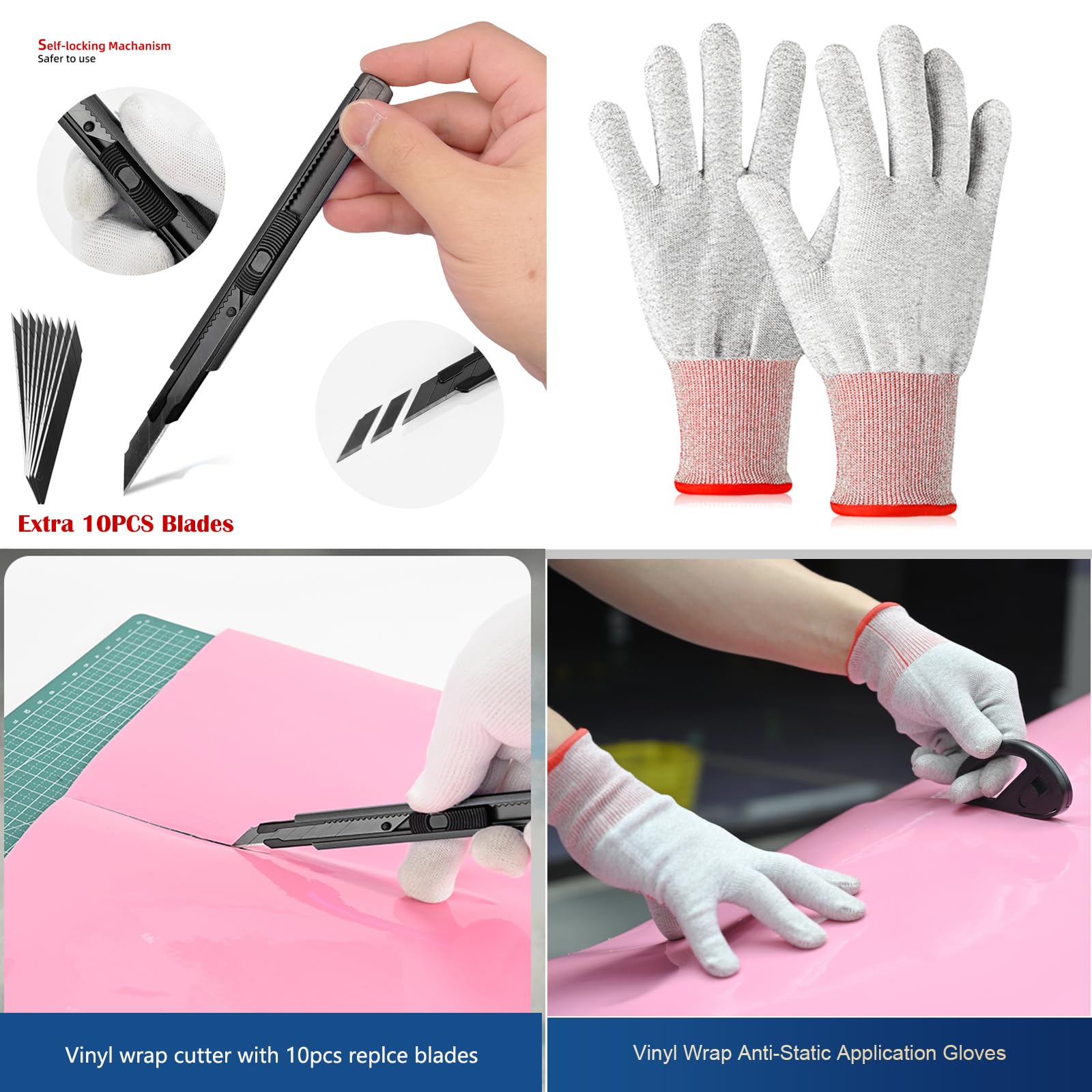 Professional Car Window Tint Kit with Heat Gun, Vinyl Scraper, Gasket Squeegee & Work Gloves - Complete Vinyl Wrap Tool Set for Automotive Window Film, Graphics & Decal Installation - Perfect for DIY Car Wrapping & Professional Auto Detailing