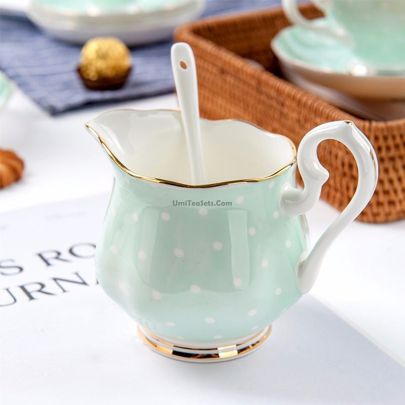 Elegant Light Green Dotted Bone China Tea Set - 16-Piece Porcelain Tea Service for Afternoon Tea, Bridal Shower & Home Decor