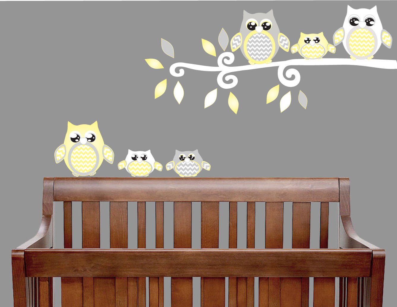 Yellow and Grey Owl Wall Decals - Removable Nursery Wall Stickers for Baby Room Decor, Kids Bedroom, Playroom & Classroom Decorations