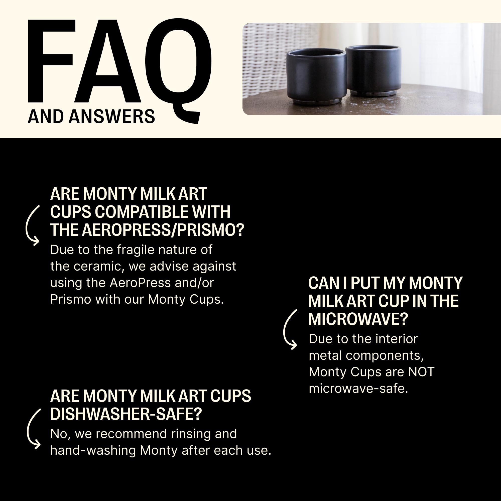 Fellow Monty Milk Art Double Wall Ceramic Cortado Mug - 4.5oz Matte Black Coffee Cup with Graphite Base | Perfect for Latte Art, Espresso & Cortado Drinks at Home or Cafe