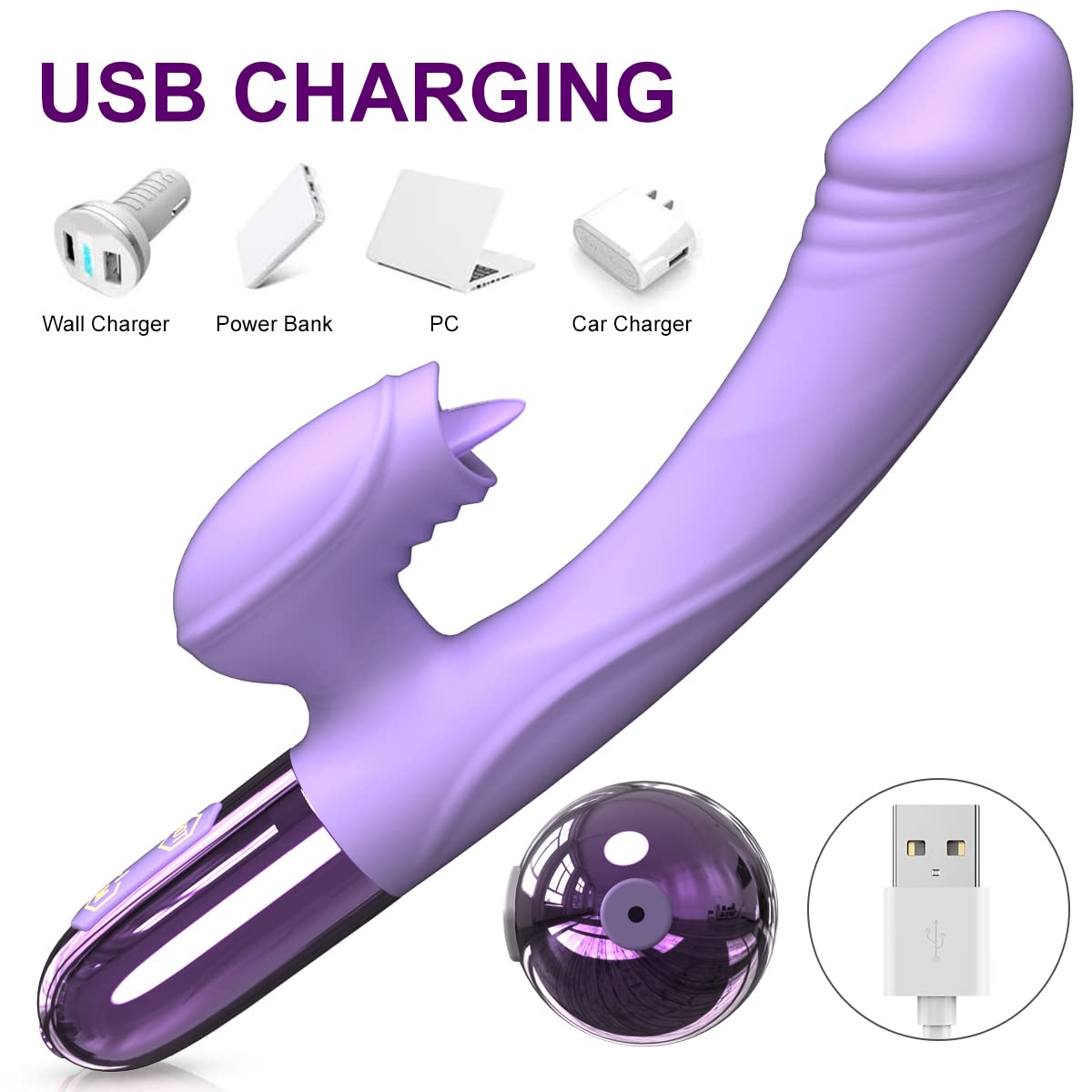 Rechargeable G Spot Rabbit Vibrator - 10 Licking Modes for Women, Purple (Bedroom Pleasure)