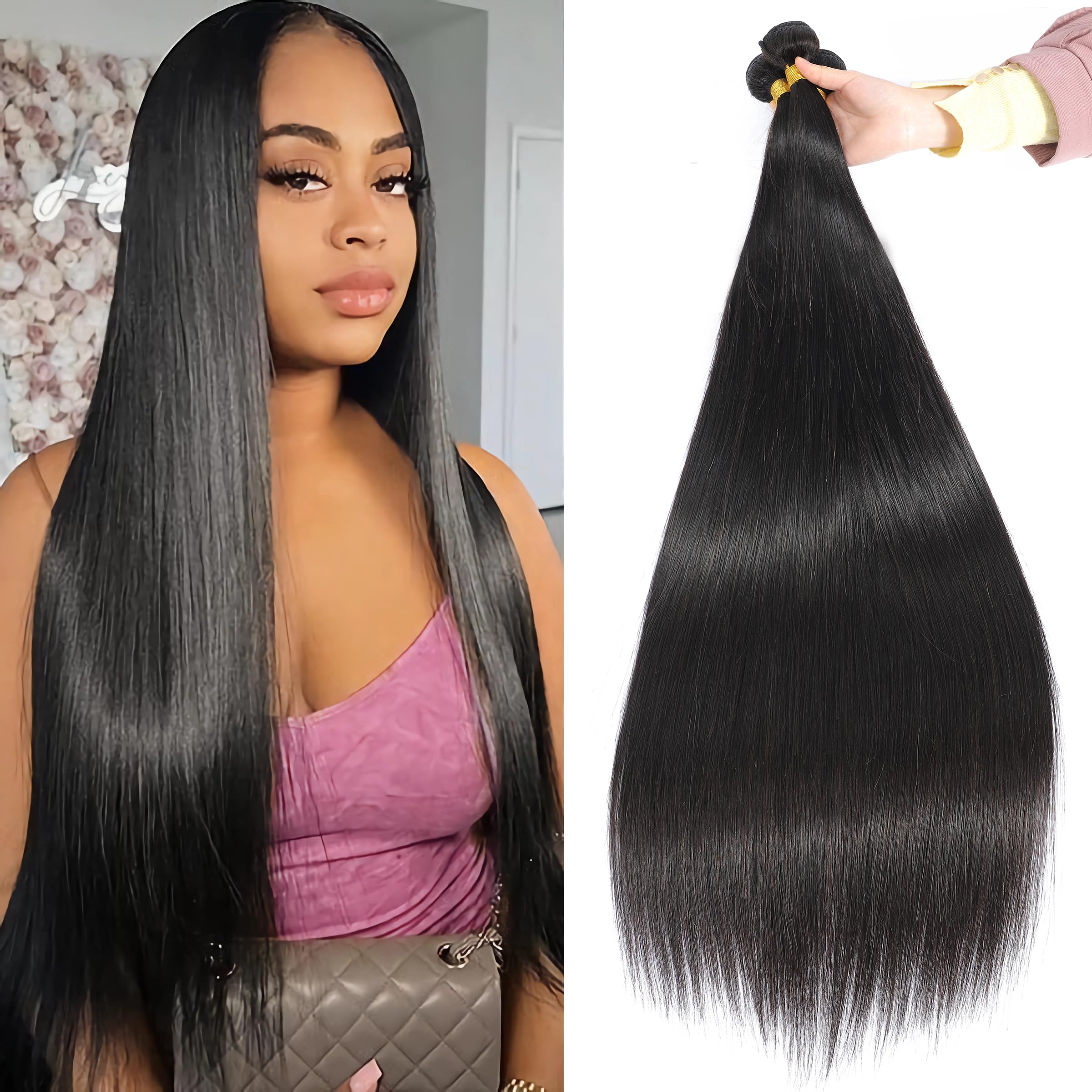 100% Unprocessed Brazilian Virgin Human Hair Bundles - 3 Bundles 22 24 26 Inch Straight Natural Black Weave Hair Extensions for Black Women | Perfect for Daily Styling, Special Occasions & Protective Hairstyles