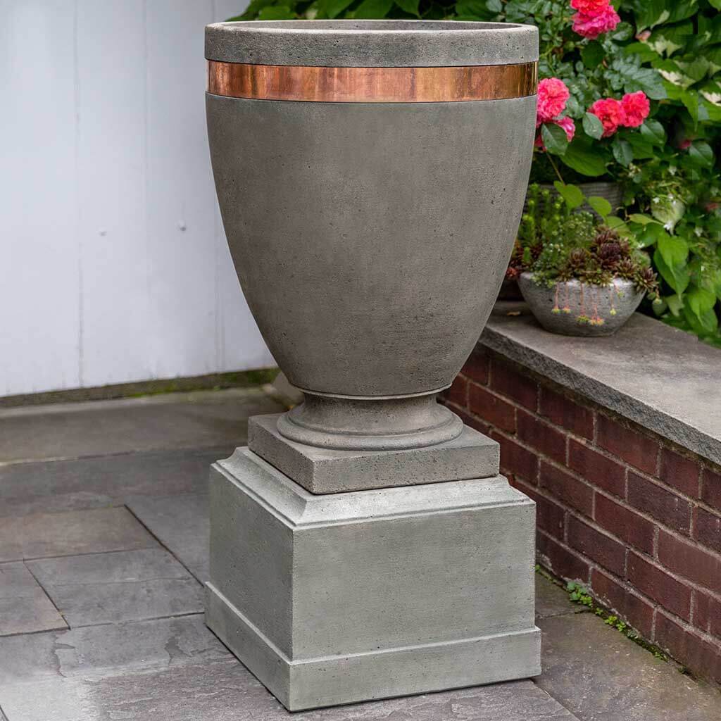 Campania International Moderne Tall Planter with Rustic 12-inch Pedestal – Elegant Indoor/Outdoor Flower Pot for Patio, Garden, and Home Decor