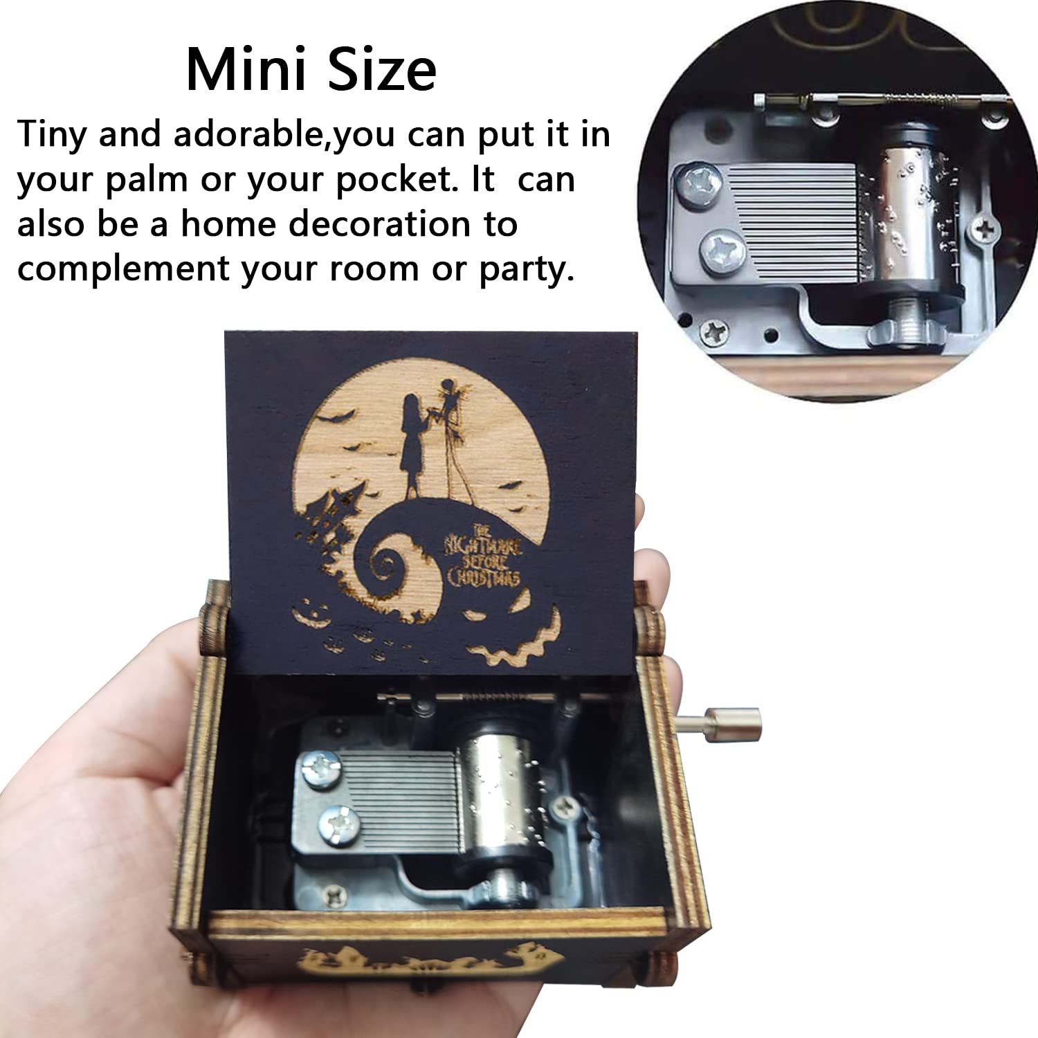 Hand-Carved Wooden Nightmare Before Christmas Music Box - Unique Gift for Girlfriend, Boyfriend, Birthday, Christmas & Halloween - Perfect for Home Decor, Collectibles & Romantic Surprises