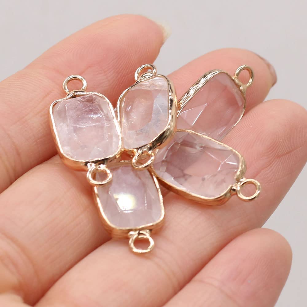 7 Pcs Natural Stone Connectors - Rectangle Healing Crystal Charms with Double Loops for Jewelry Making, DIY Necklace & Bracelet - Perfect for Spiritual Healing, Meditation & Boho Fashion Accessories