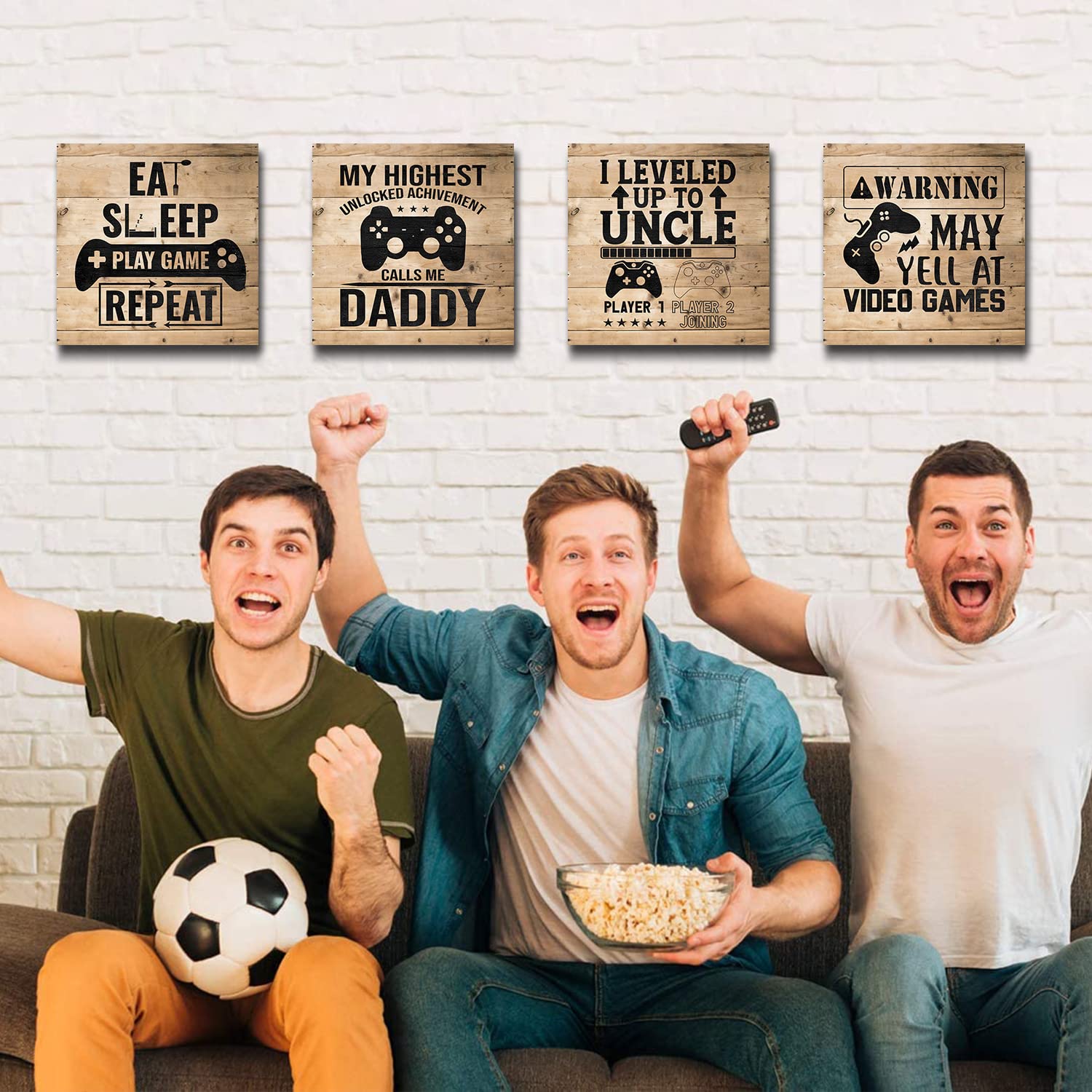12x12 Inch Gaming Wall Art Set of 4 - Kids Room Decor, Boys Bedroom Canvas Posters, Video Game Themed Nursery Paintings, Farmhouse Style Gamer Playroom Decor - Perfect for Birthday Gifts & Gaming Room Wall Decor