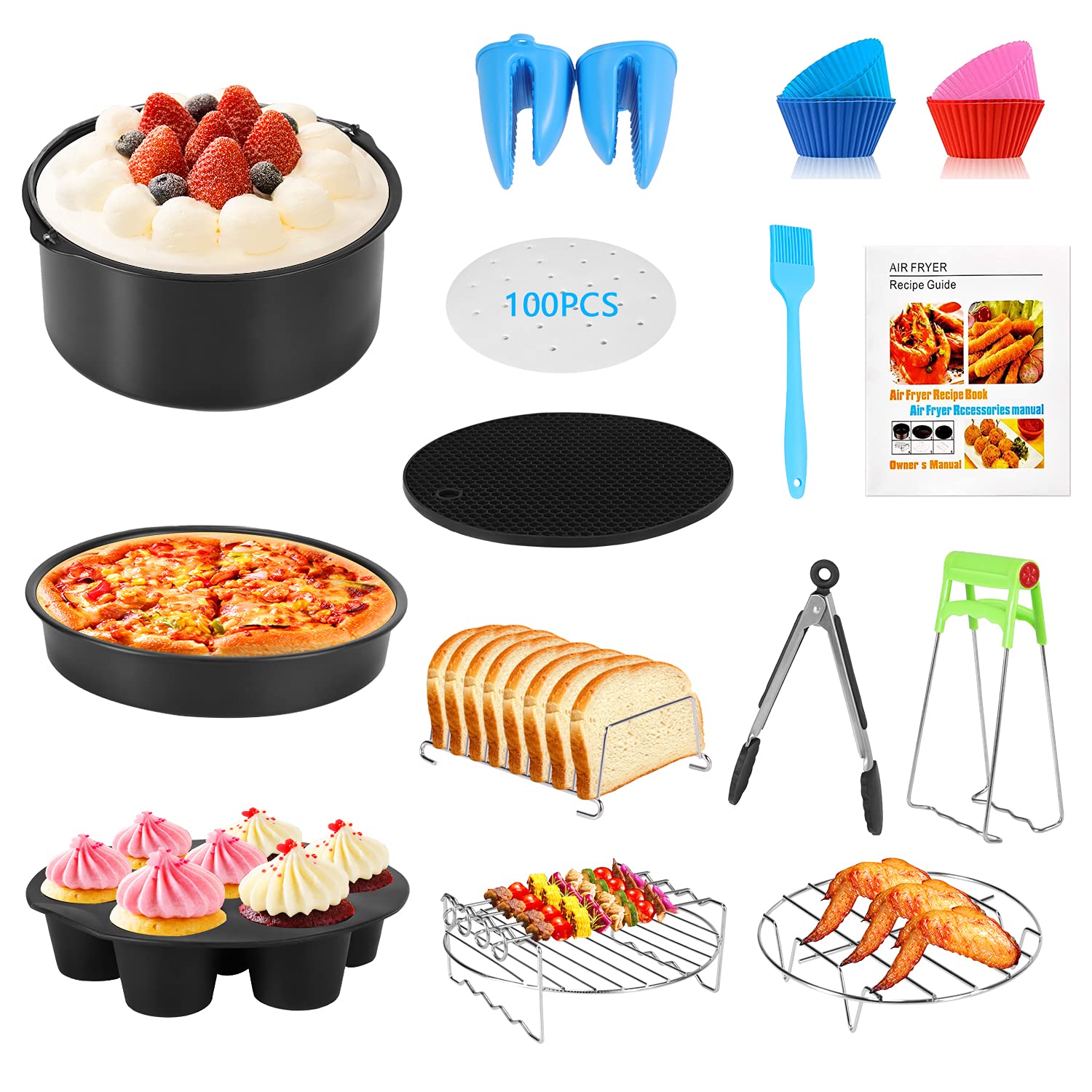 14-Piece Air Fryer Accessories Set for KitchenAid - Non-Stick Coating, Includes Pizza Pan, Baking Tray & Metal Rack - Compatible with 3.7-6.8QT Air Fryers - Perfect for Baking, Roasting & Healthy Cooking