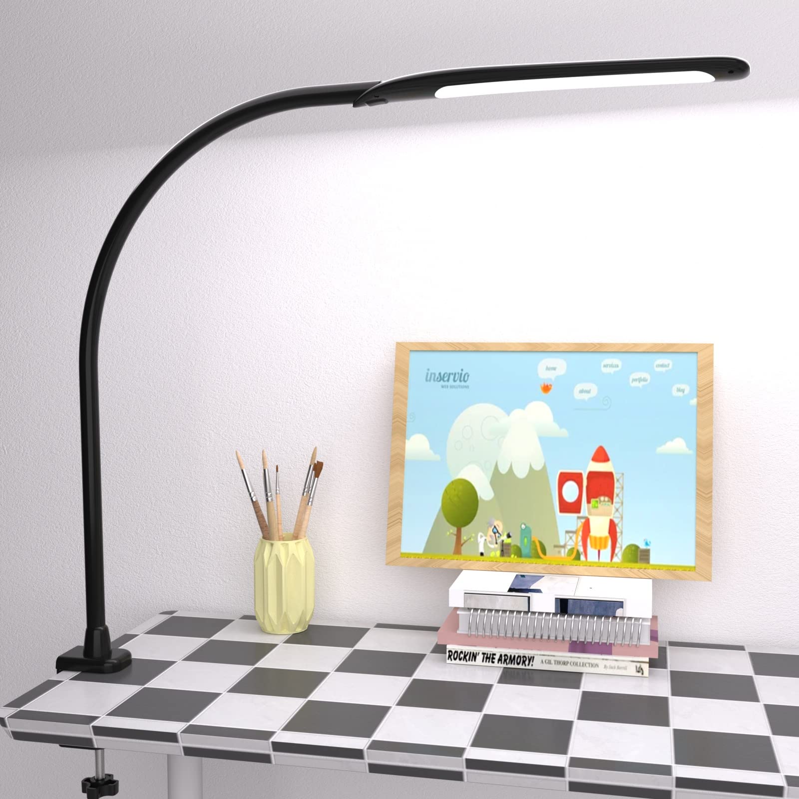 LED Desk Lamp with Clamp - Adjustable Gooseneck Dimmable Touch Control Eye-Caring Table Light, 3 Color Modes & Flexible Arm for Home Office, Study, Workbench, Reading and Night Work - Perfect for Architects, Students and Professionals