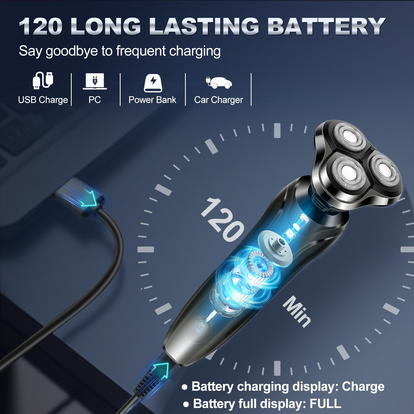Best Electric Razor for Men - Waterproof Rechargeable Rotary Shaver with Floating Head & Replaceable Blades - Cordless Travel Shaver for Smooth Shaving - Perfect Gift for Him - Ideal for Home, Travel & Daily Grooming